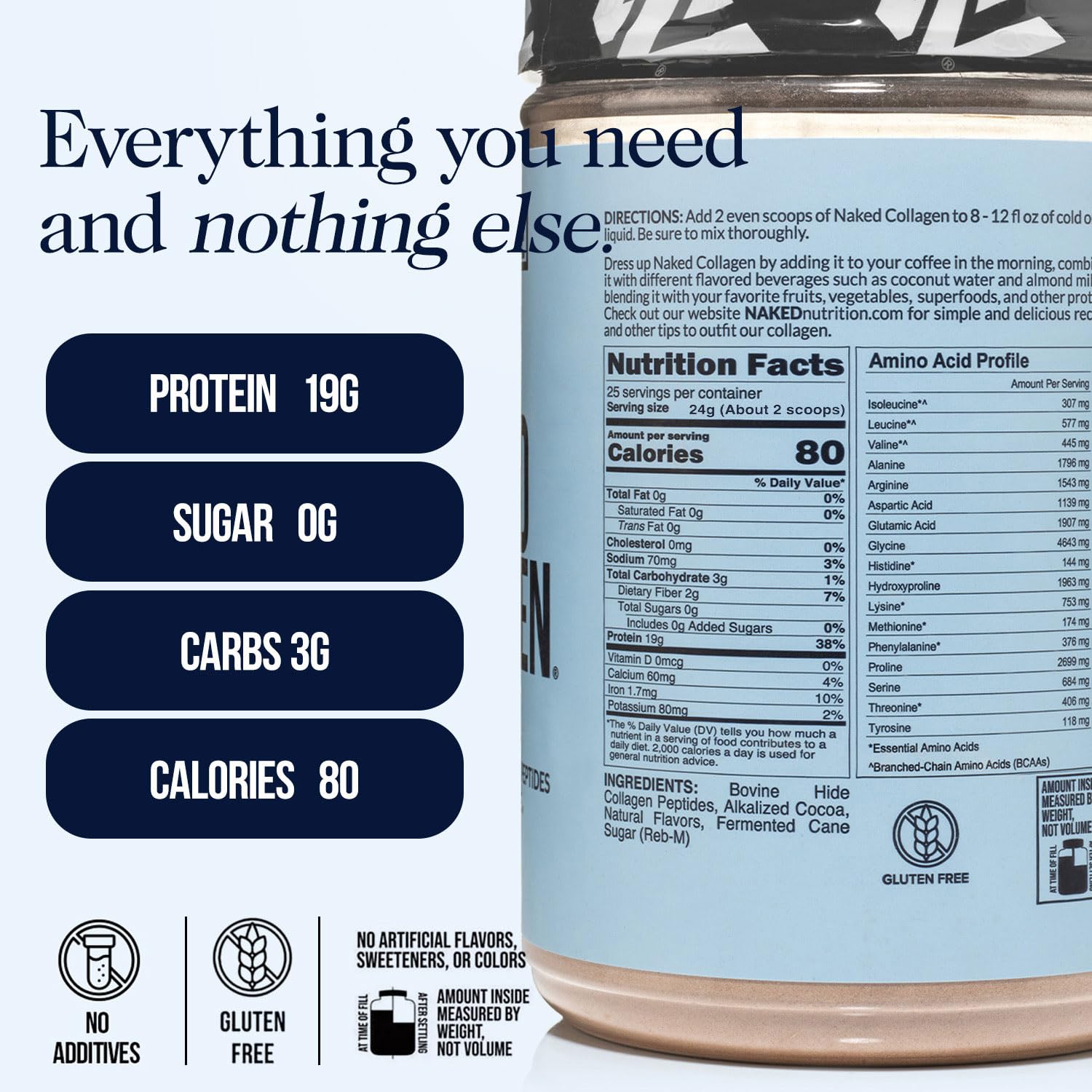 NAKED Collagen Peptides Powder 567g back view with ingredient list