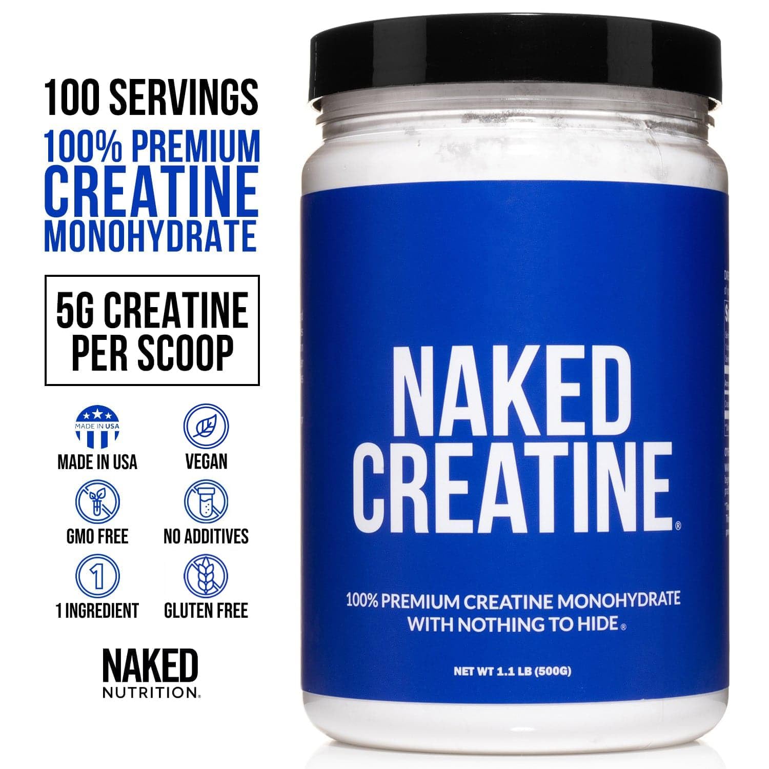 NAKED Creatine Monohydrate 499g packaging side view