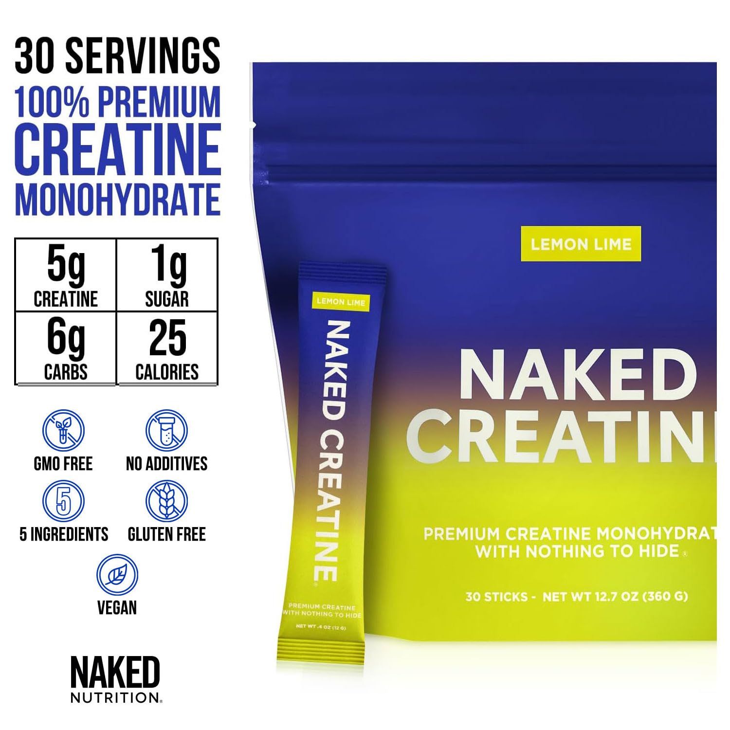 NAKED Creatine Monohydrate Lemon Lime 360g scoop