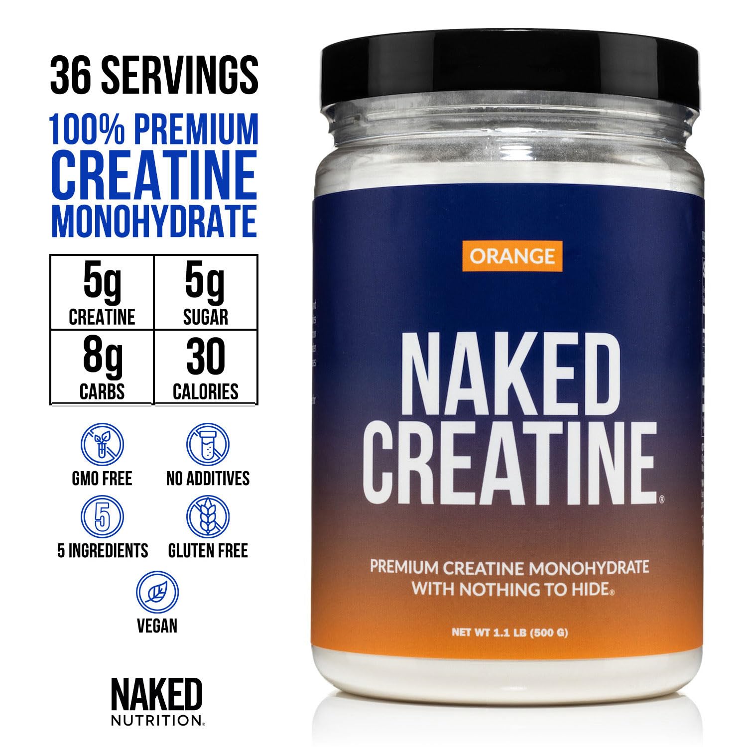 NAKED Creatine Monohydrate Powder 499g back view showing ingredients