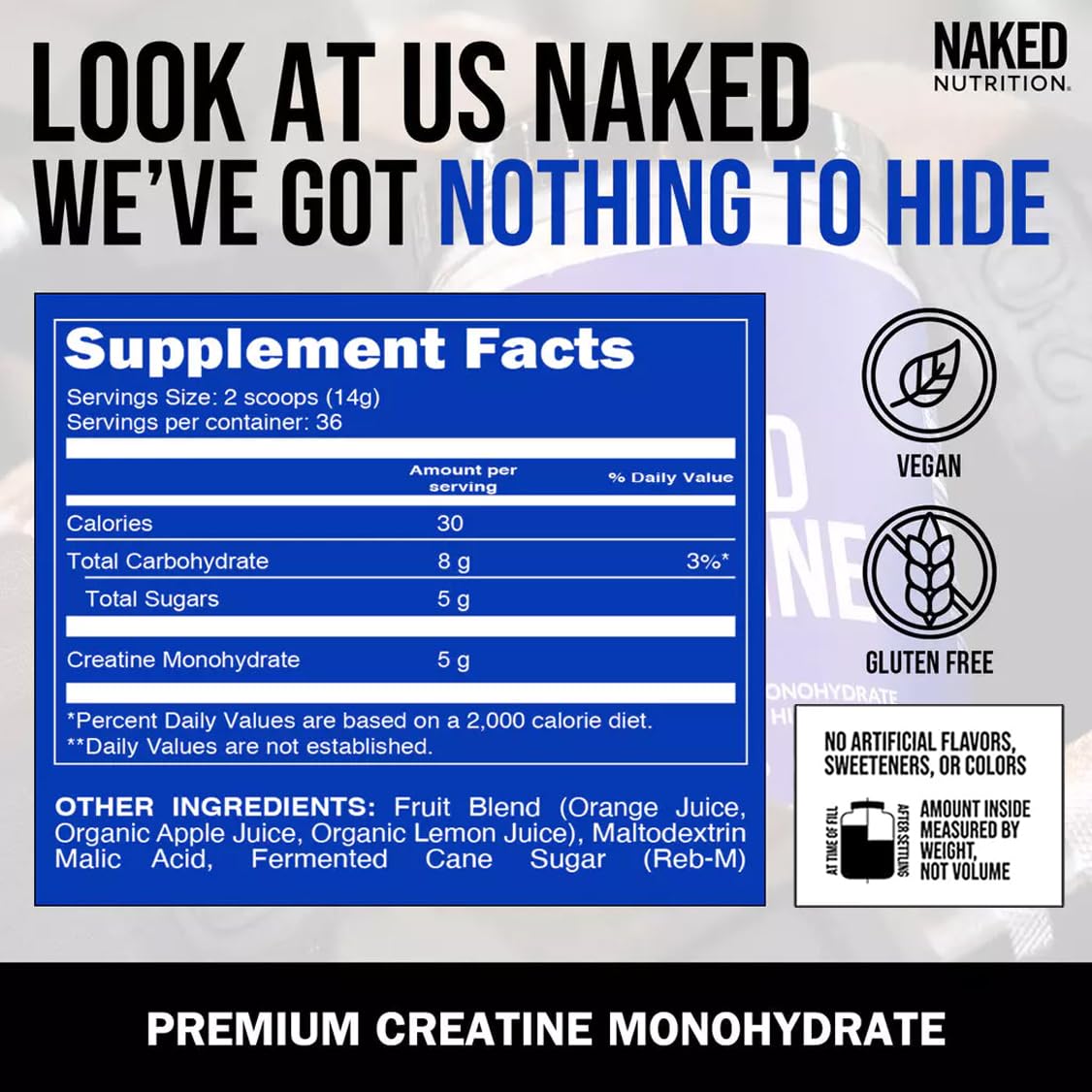 NAKED Creatine Monohydrate Powder 499g in a glass of water