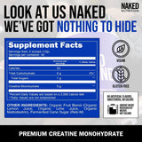 NAKED Creatine Monohydrate Powder 499g with scoop and powder close-up