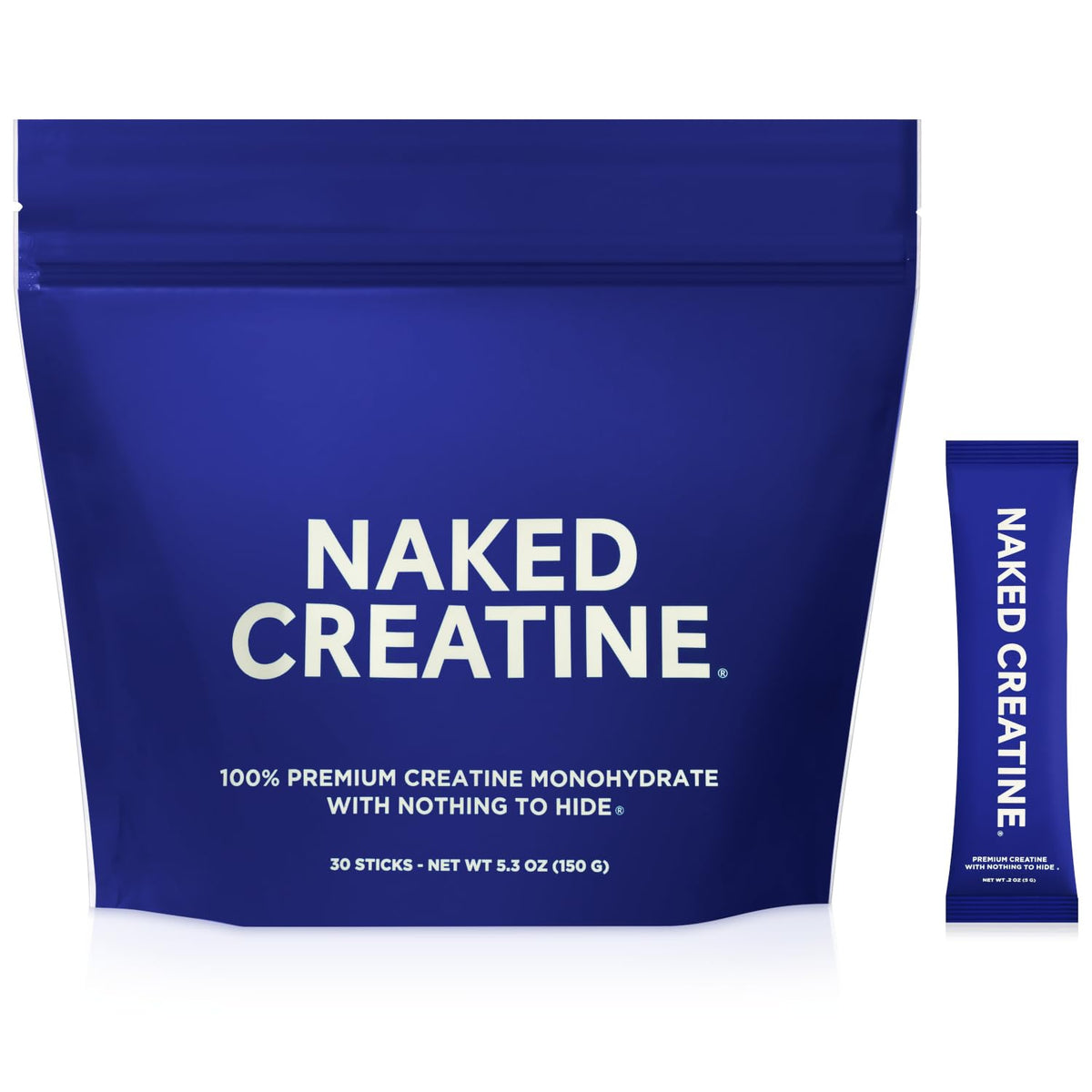 NAKED Creatine Monohydrate Stick Packs front view with packaging