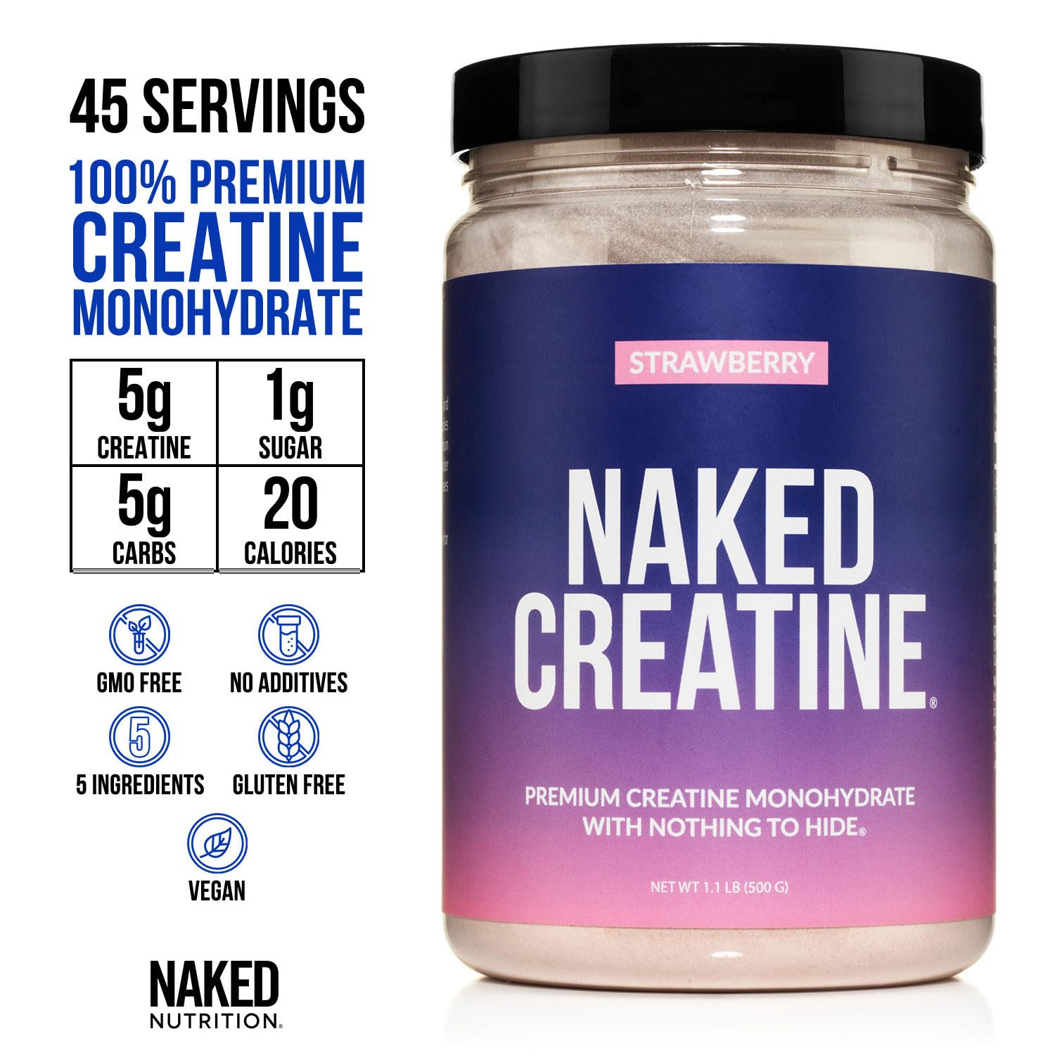 NAKED Creatine Monohydrate Strawberry 499g back view