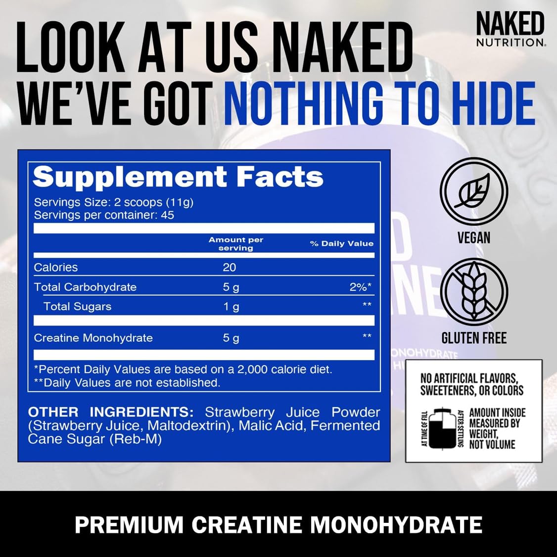 NAKED Creatine Monohydrate Strawberry 499g with serving suggestion