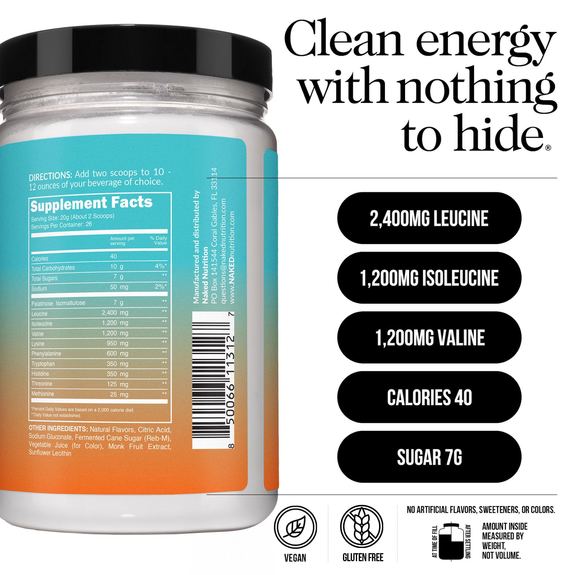 NAKED Essential Amino Acids Powder scoop with powder