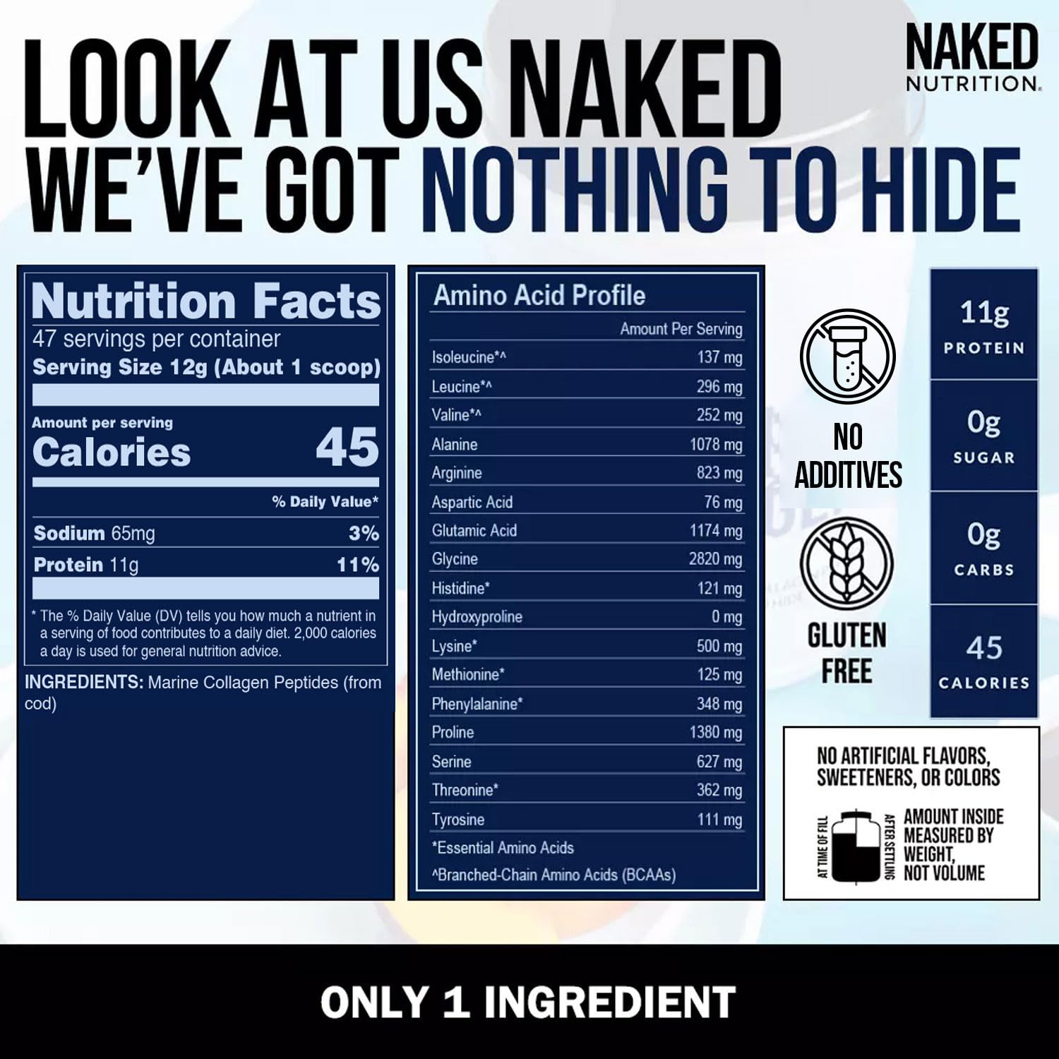 NAKED Marine Collagen Peptides Powder nutritional information