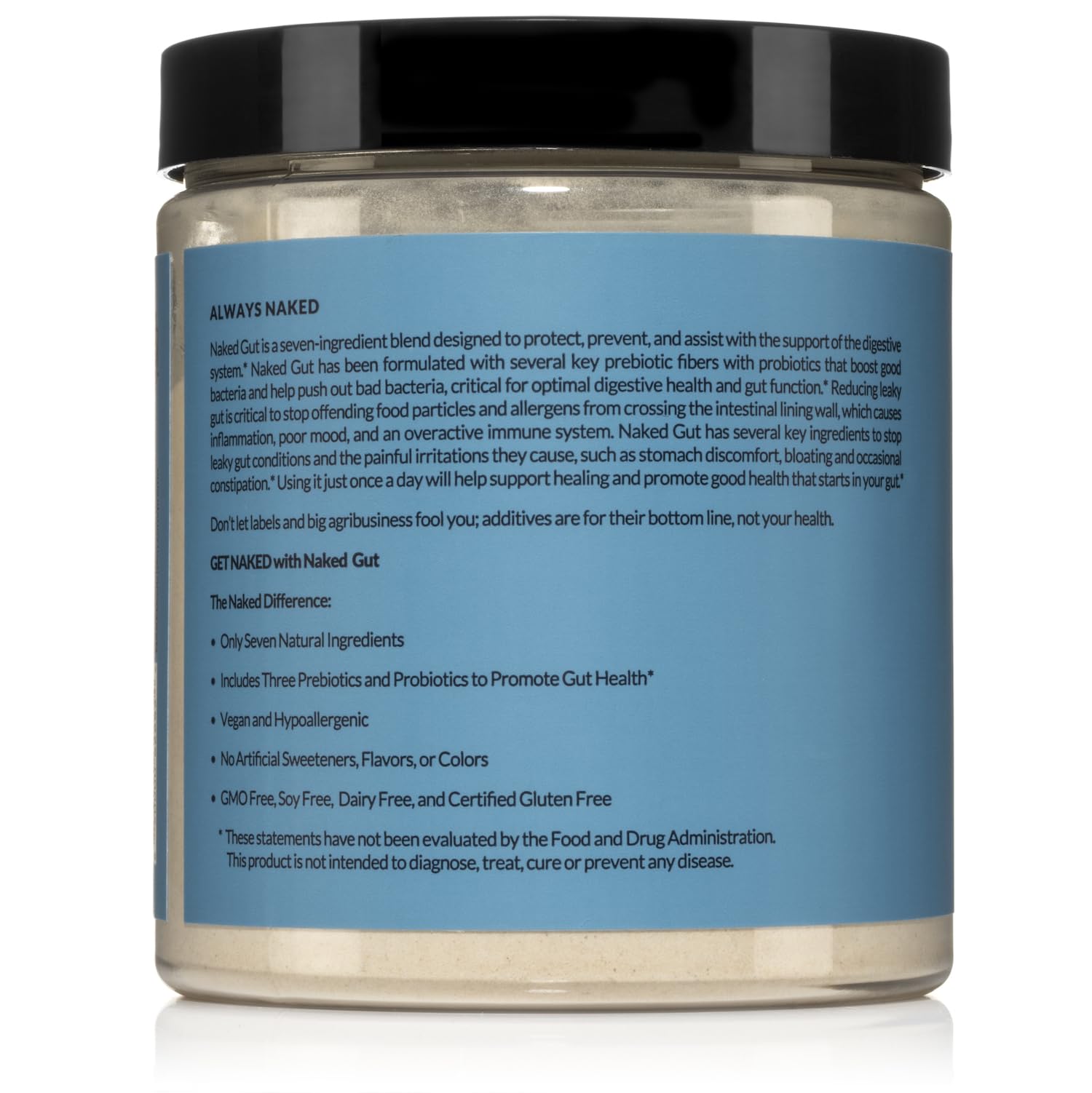NAKED Naked Gut supplement back view with nutritional information