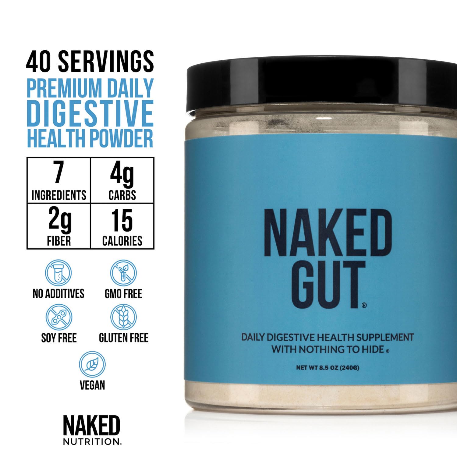 NAKED Naked Gut supplement mixed in a glass of water