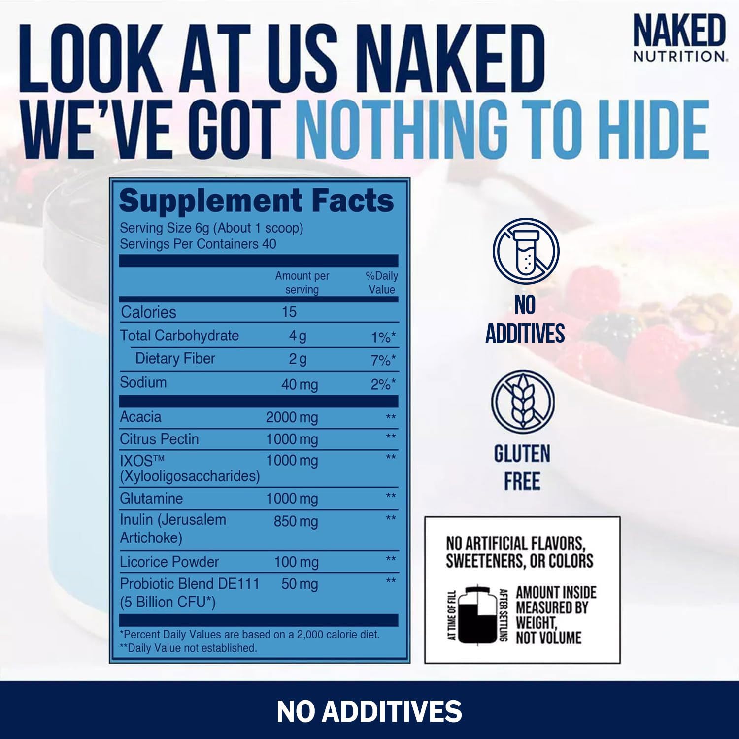 NAKED Naked Gut supplement on a kitchen counter