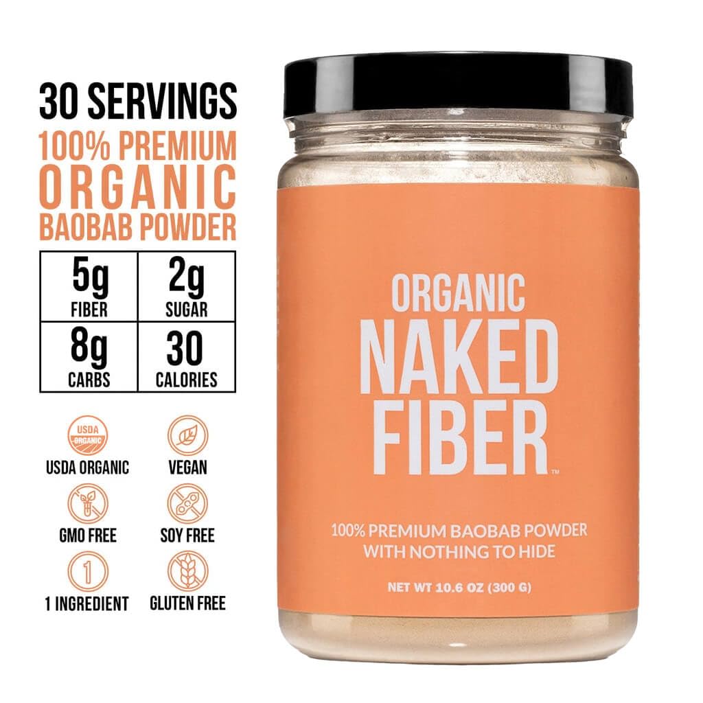 NAKED Organic Baobab Fiber Powder in a glass of water
