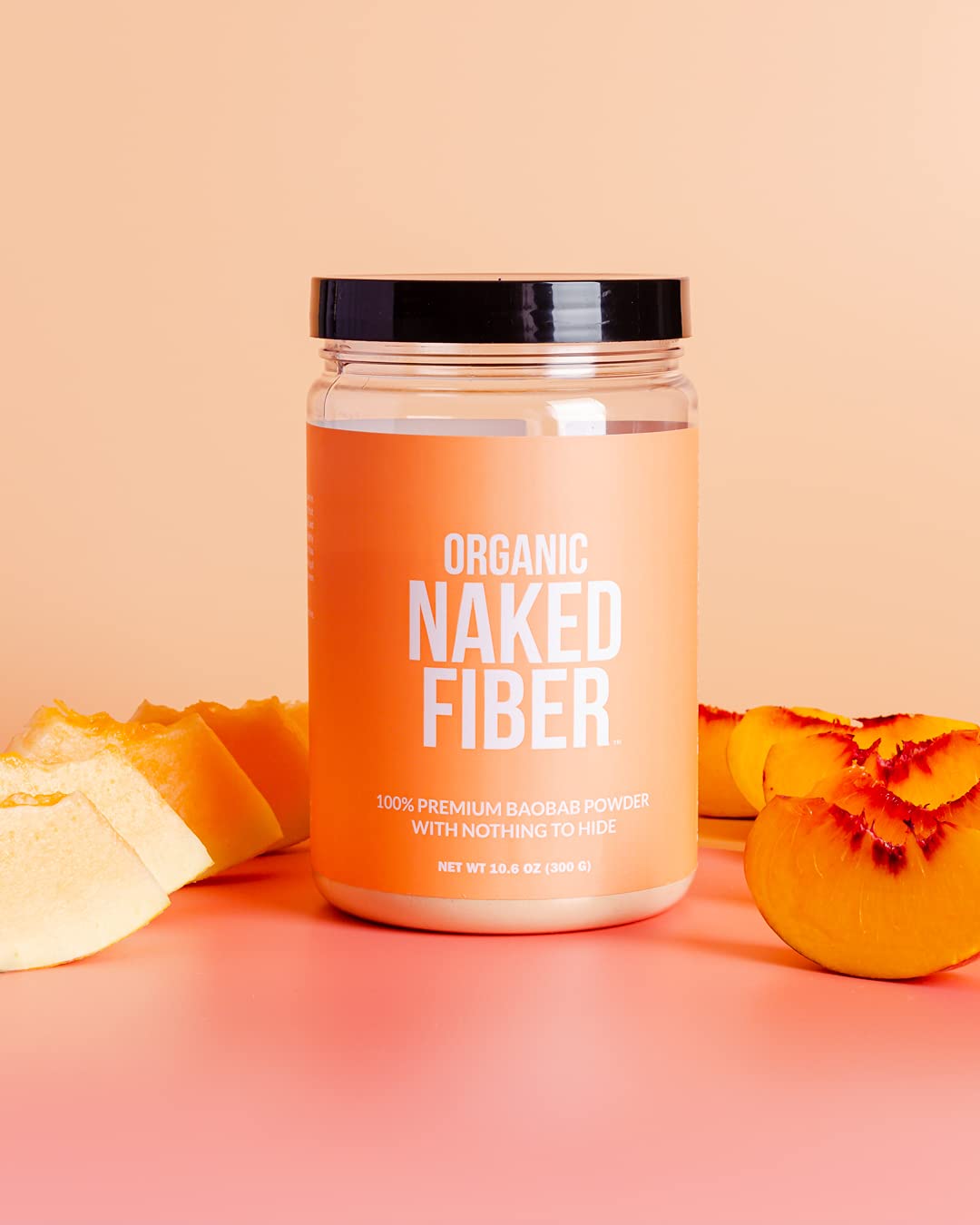 NAKED Organic Baobab Fiber Powder packaging on a kitchen counter