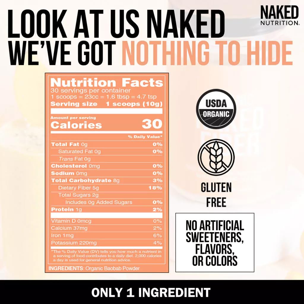 NAKED Organic Baobab Fiber Powder scoop with powder