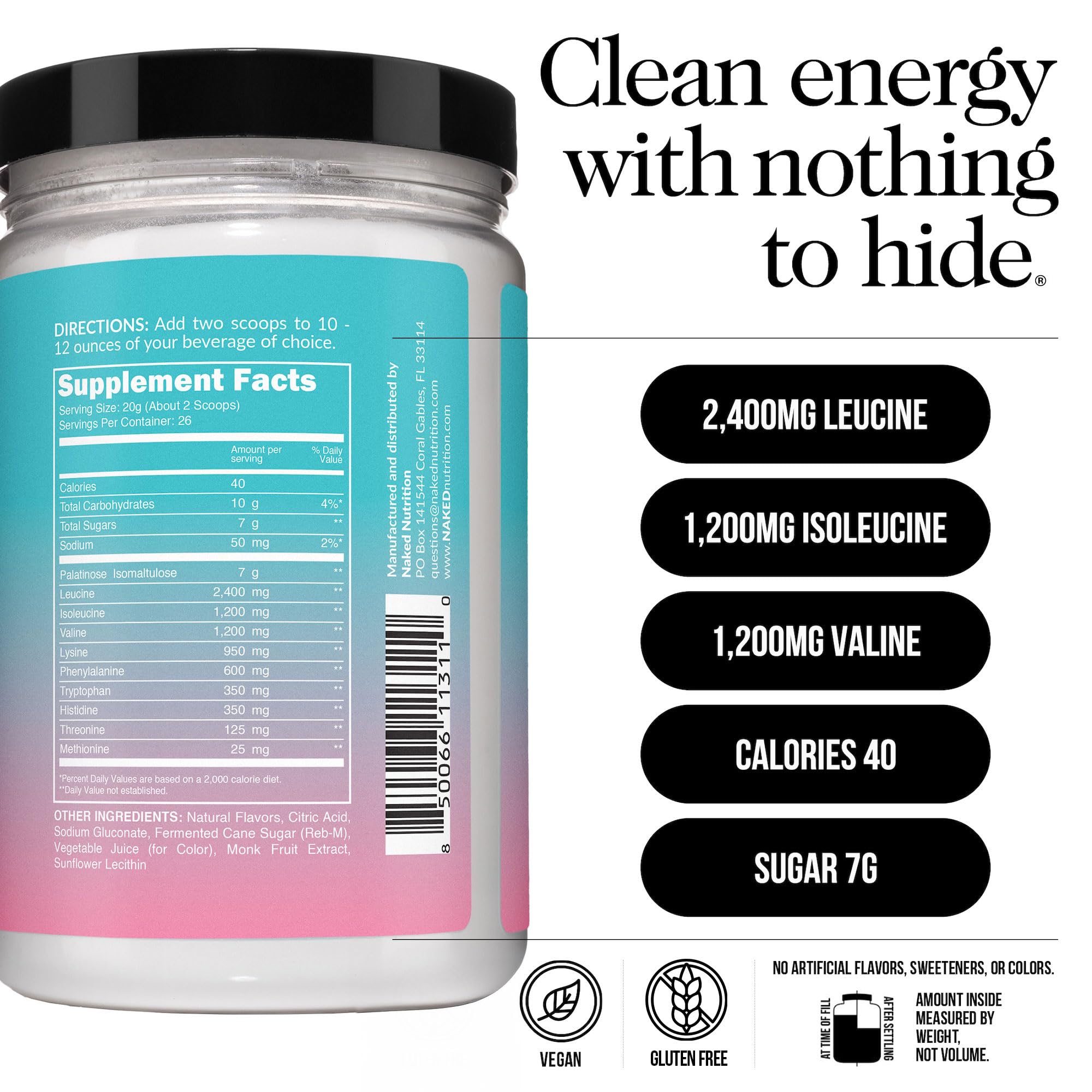 NAKED Strawberry Lemonade EAAs Amino Acids Powder scoop