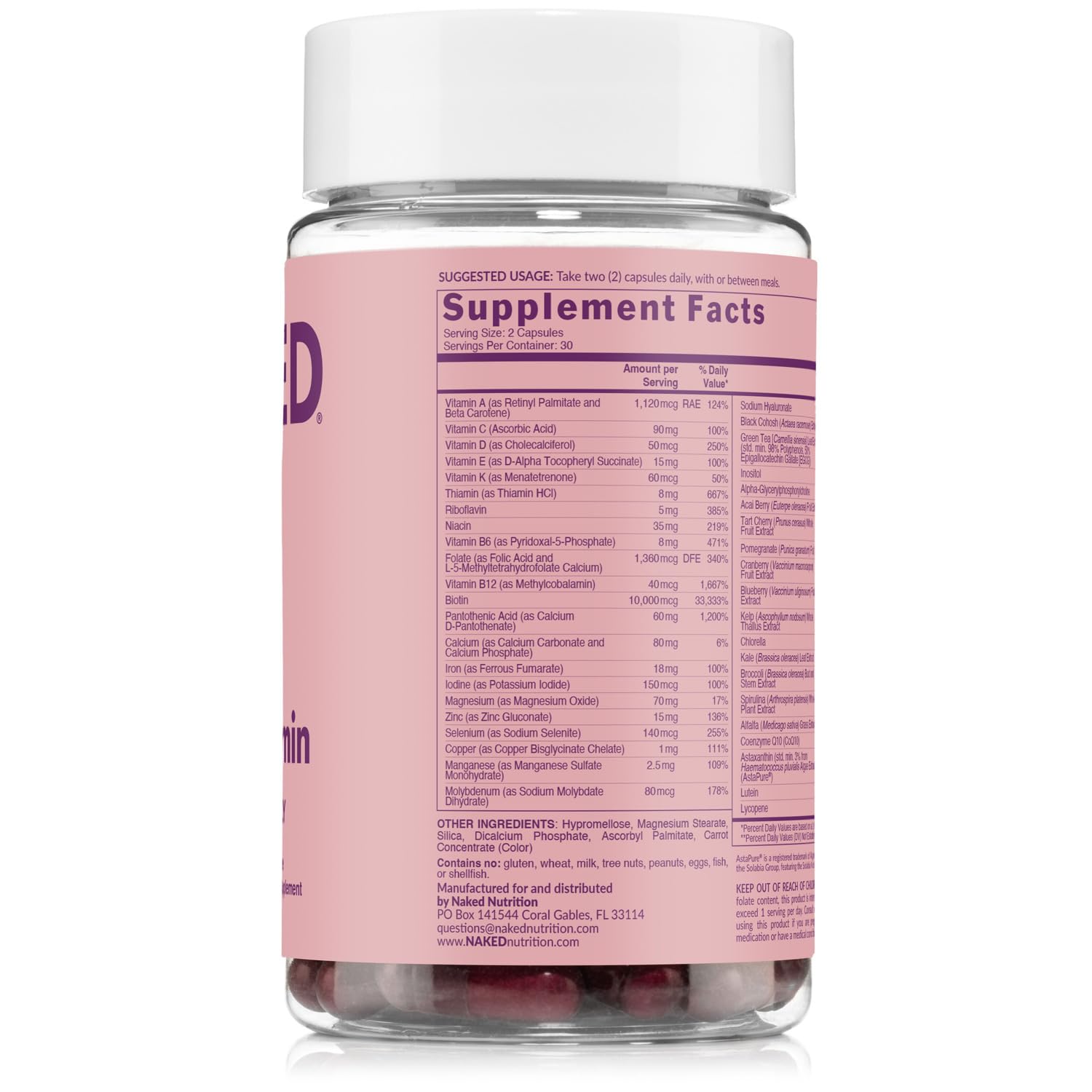 NAKED Women's Multivitamins 60 Capsules on a wooden surface