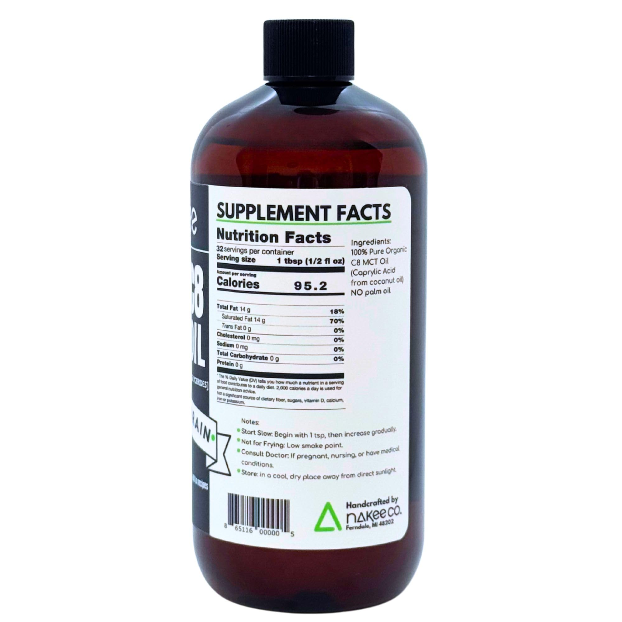 Nakee Butter C8 MCT Oil 499g side view with cap