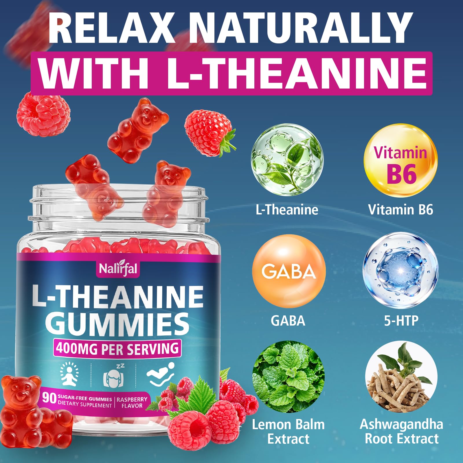 Nalirfal L-Theanine Gummies on a wooden table
