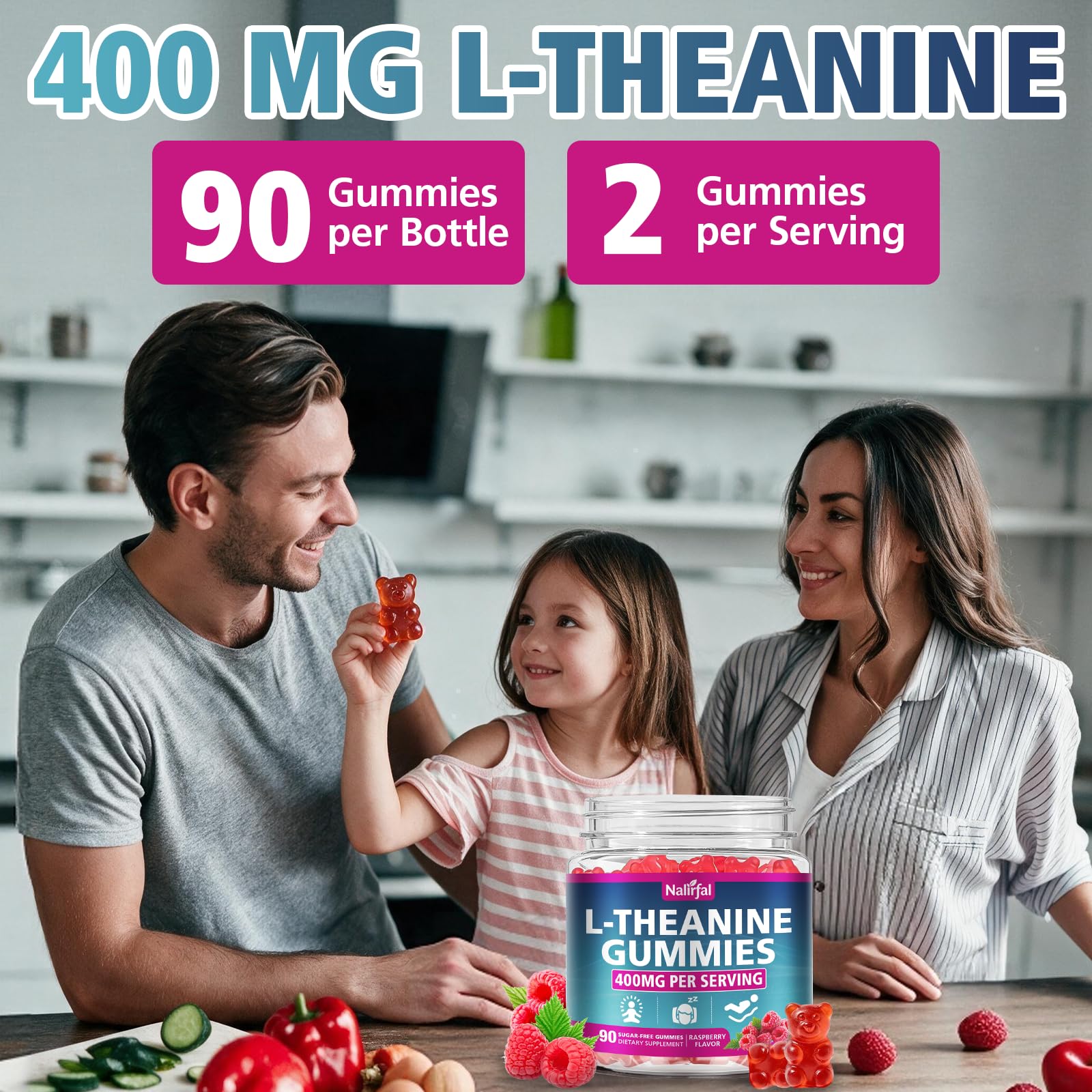 Nalirfal L-Theanine Gummies on a wooden table