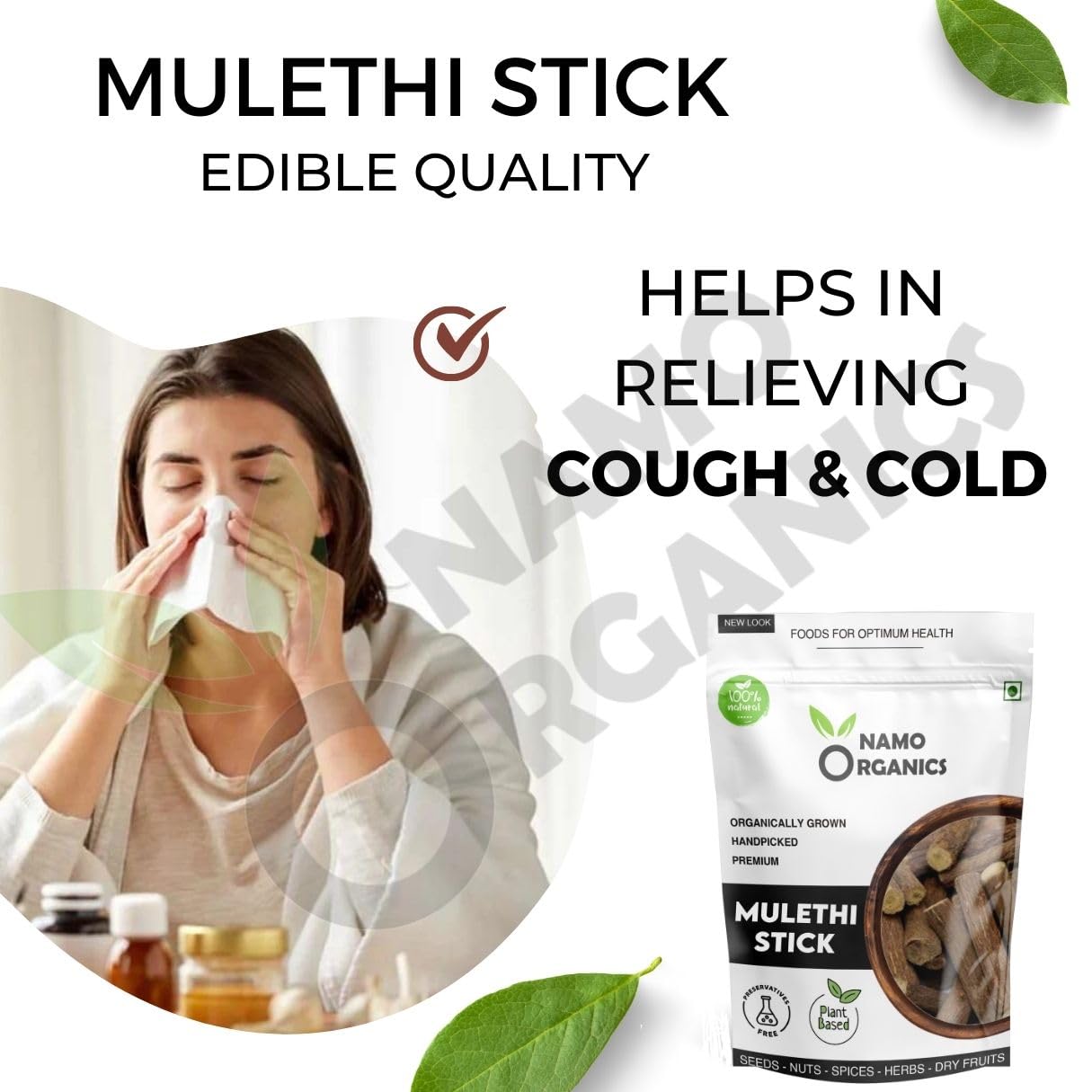 Namo Organics Mulethi Stick with fresh herbs