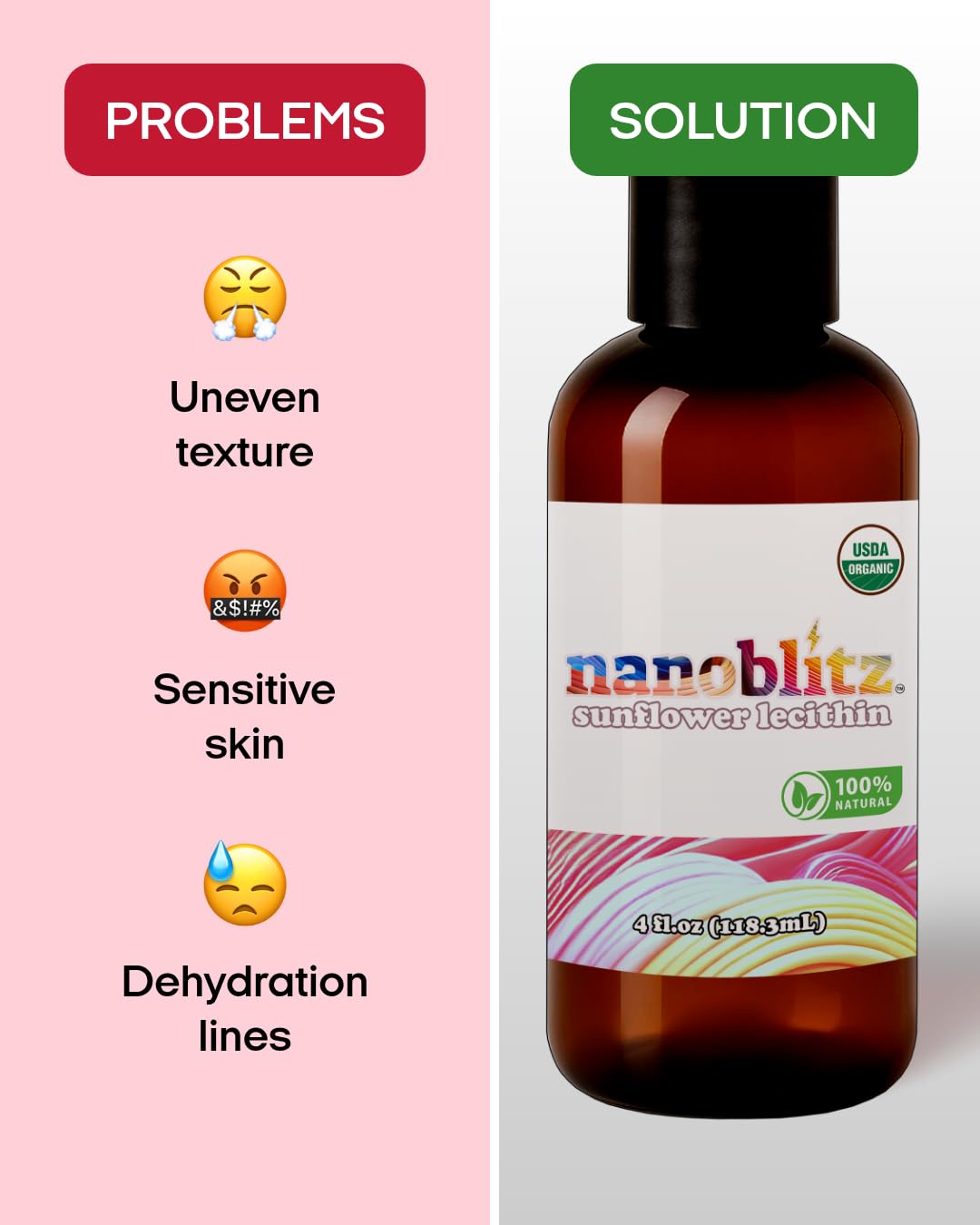 Nanoblitz Liquid Sunflower Lecithin 150g back view with nutritional information