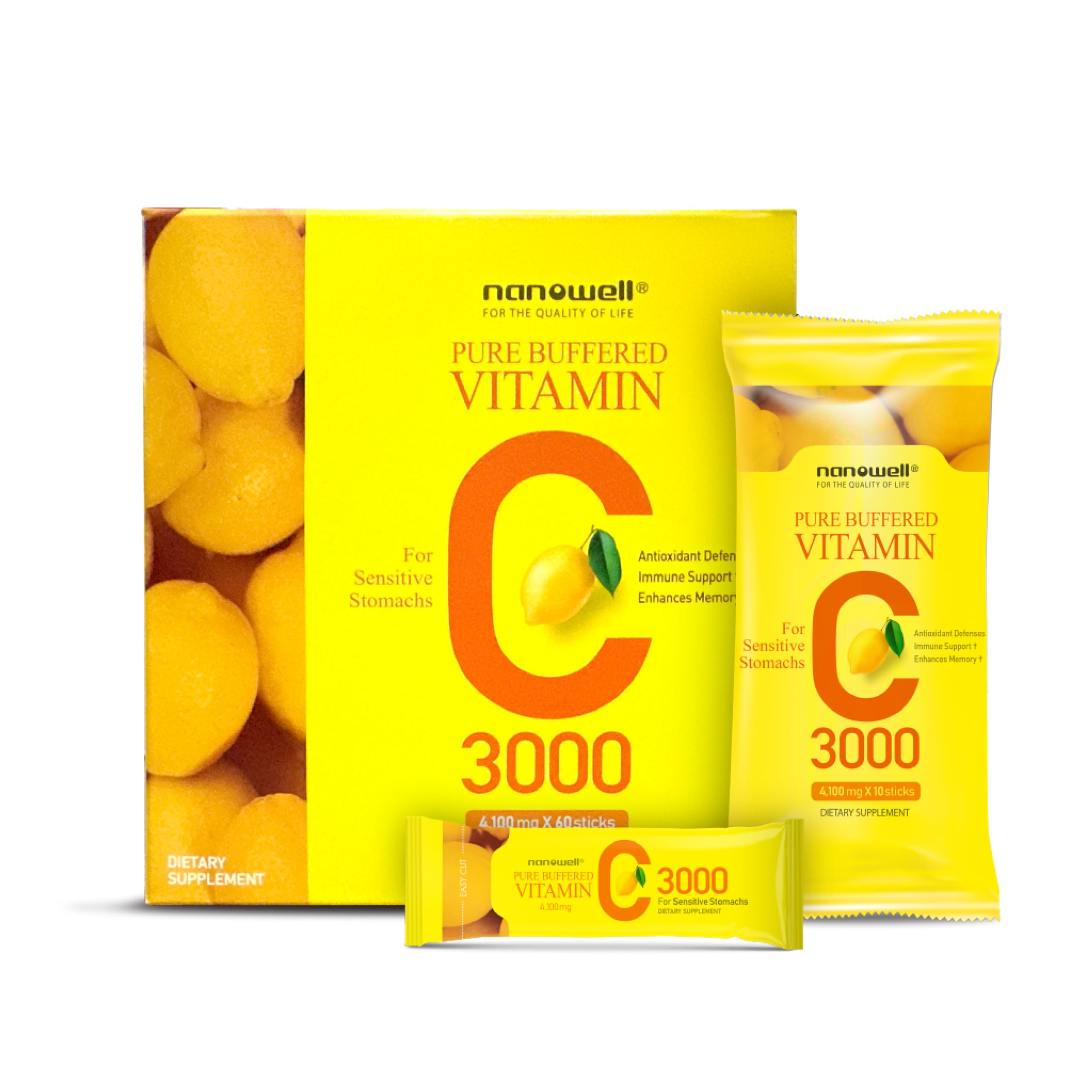 NANOWELL Buffered Vitamin C Supplement front view, 322g packaging