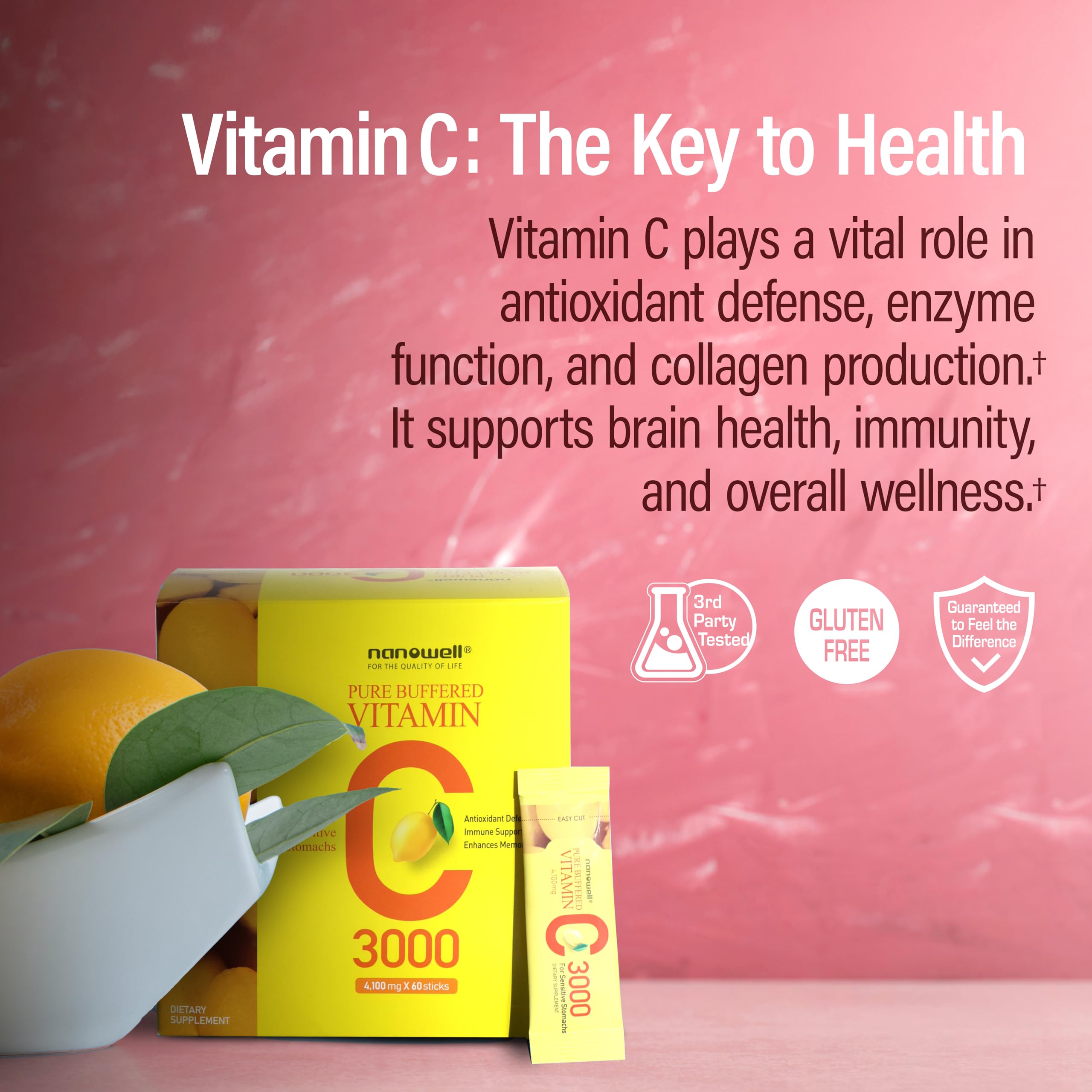 NANOWELL Buffered Vitamin C Supplement with a measuring spoon