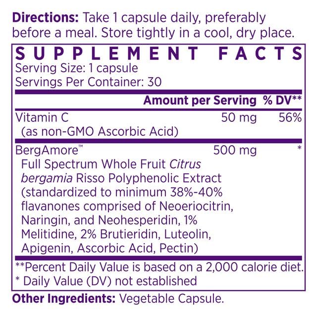 NAOMI BergAmore Citrus Bergamot 500mg supplement capsule close-up