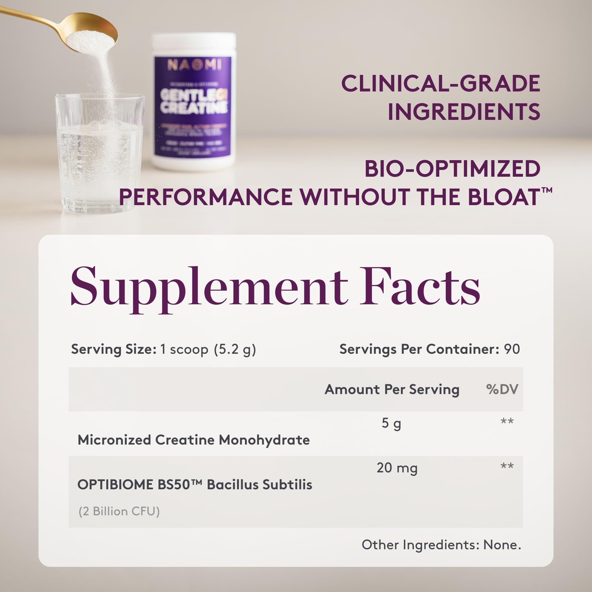 NAOMI Gentle GI Creatine 468g side view with ingredients list