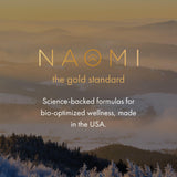 NAOMI Magnesium Glycinate supplement package dimensions on a table