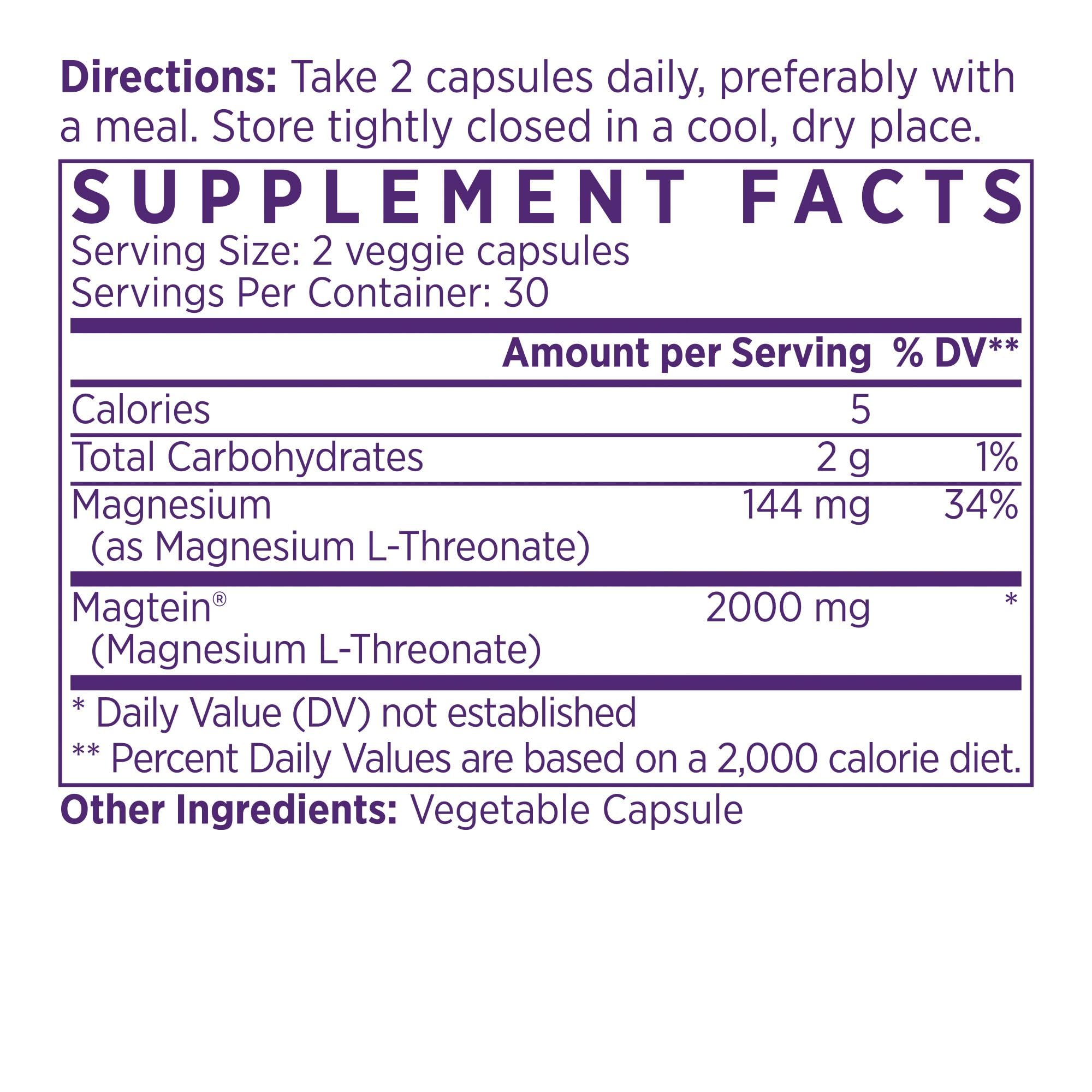 NAOMI Magtein 2000mg magnesium L-threonate capsules back view