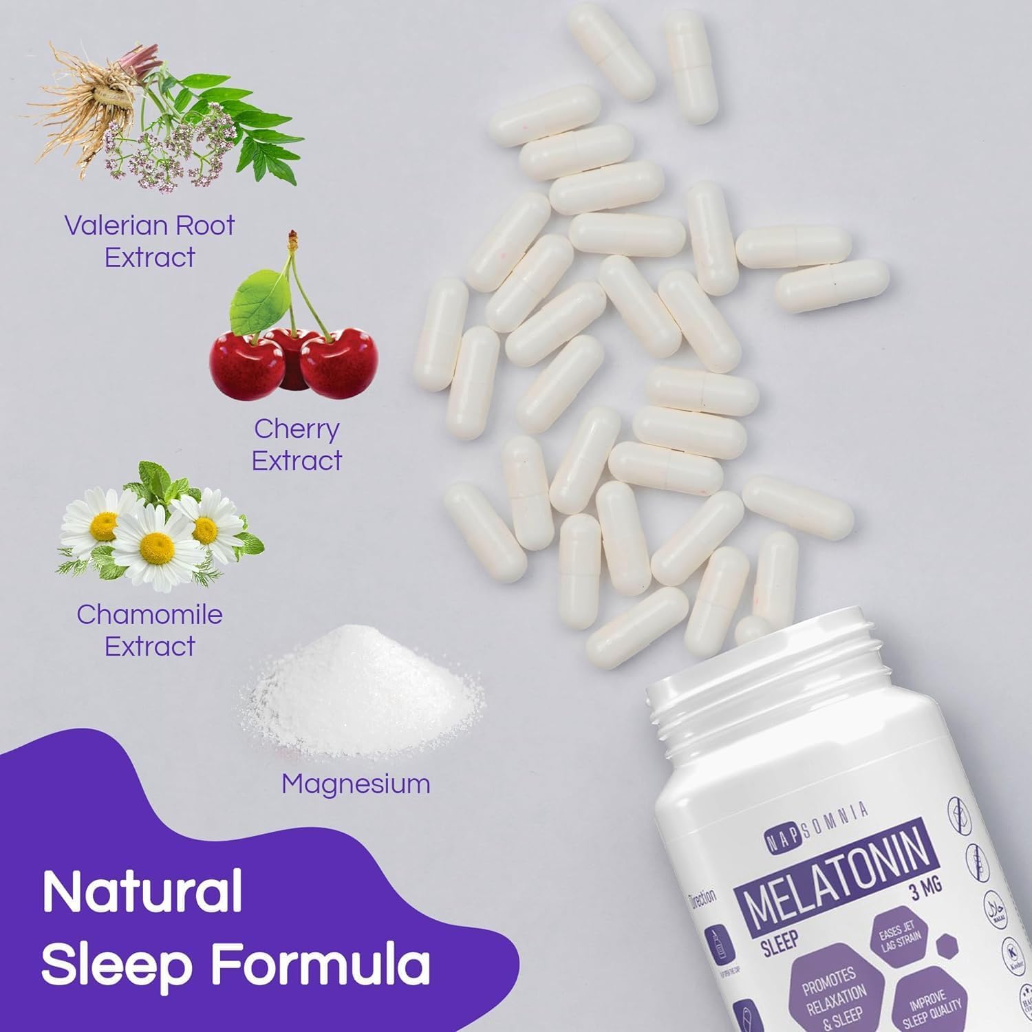 NAPSOMNIA Melatonin Capsules 3mg close-up of capsules