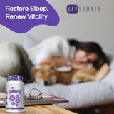 NAPSOMNIA Melatonin Capsules 3mg displayed with a glass of water