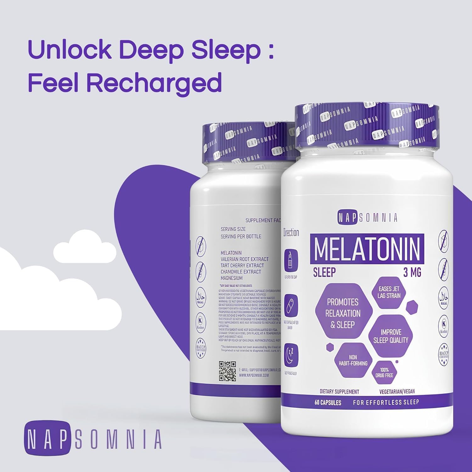 NAPSOMNIA Melatonin Capsules 3mg on a wooden table