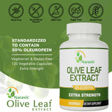 Naravis Olive Leaf Extract capsules displayed with greenery
