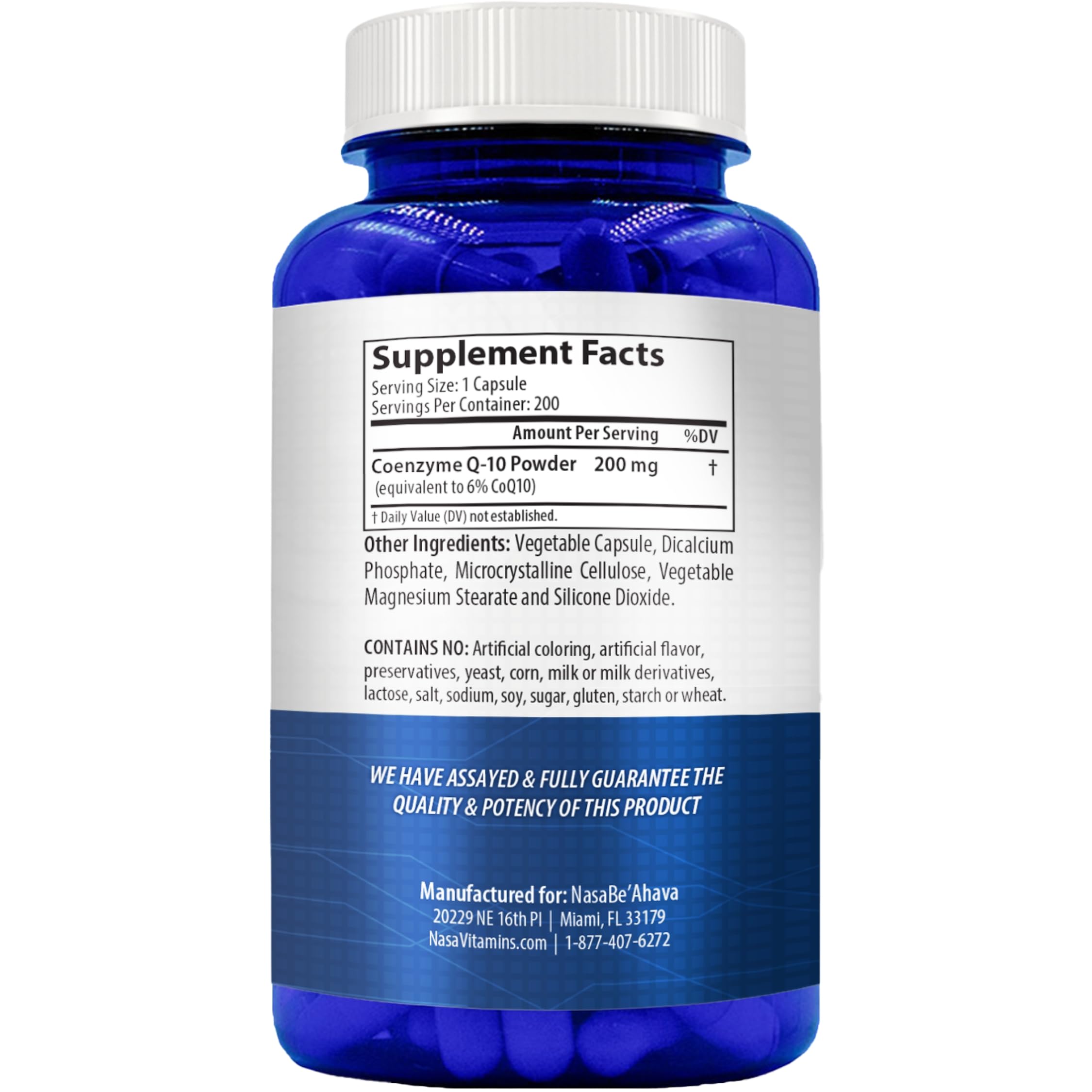 NasaBeahava CoQ10 200mg capsules back view with ingredient list