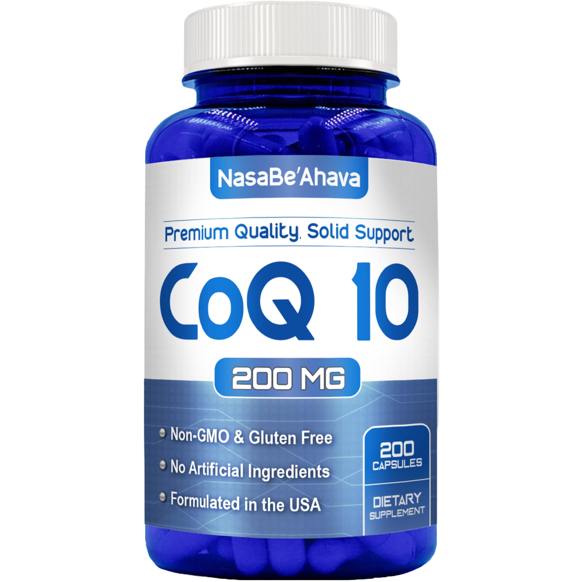 NasaBeahava CoQ10 200mg capsules front view with packaging
