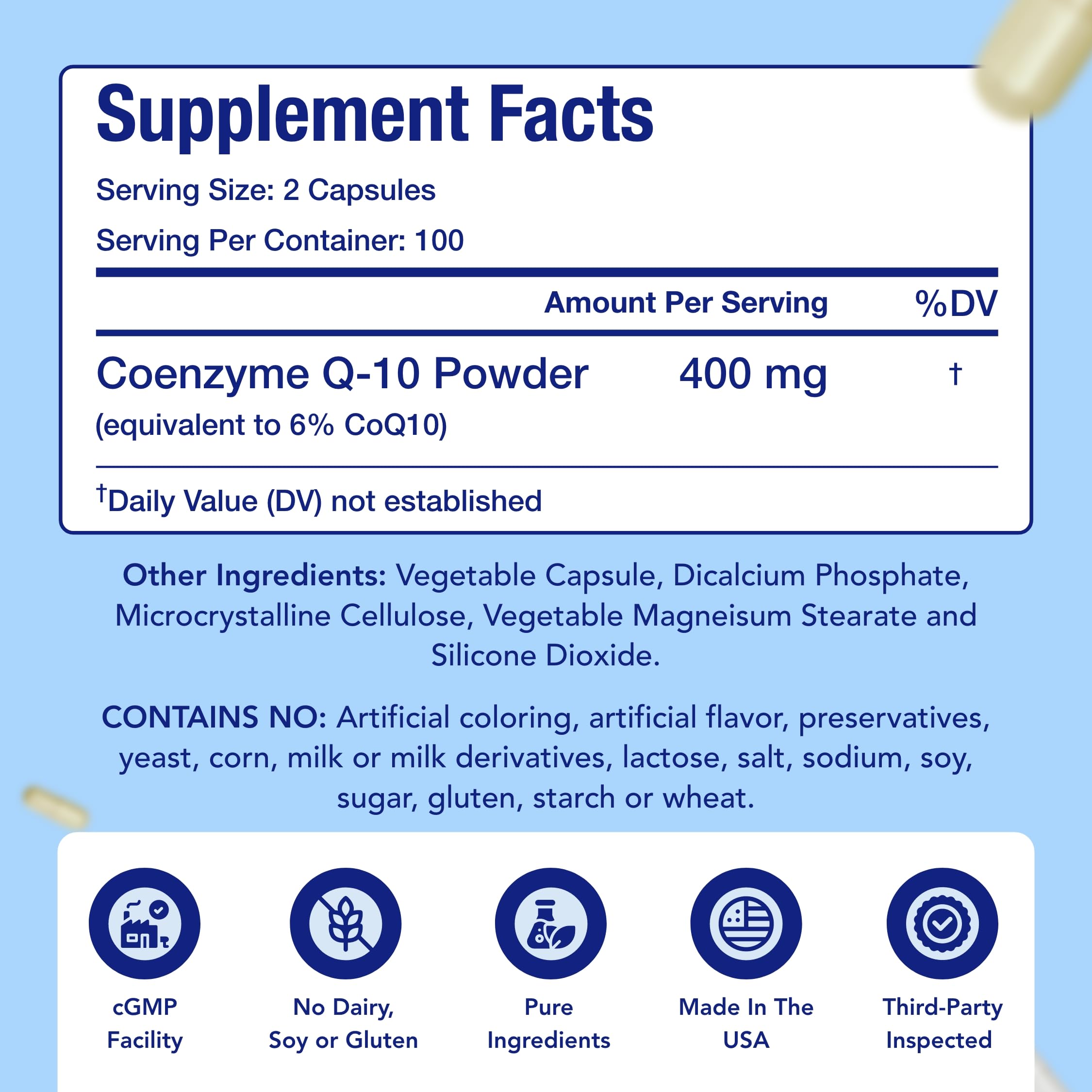 NasaBeahava CoQ10 400mg Capsules back view with ingredient list