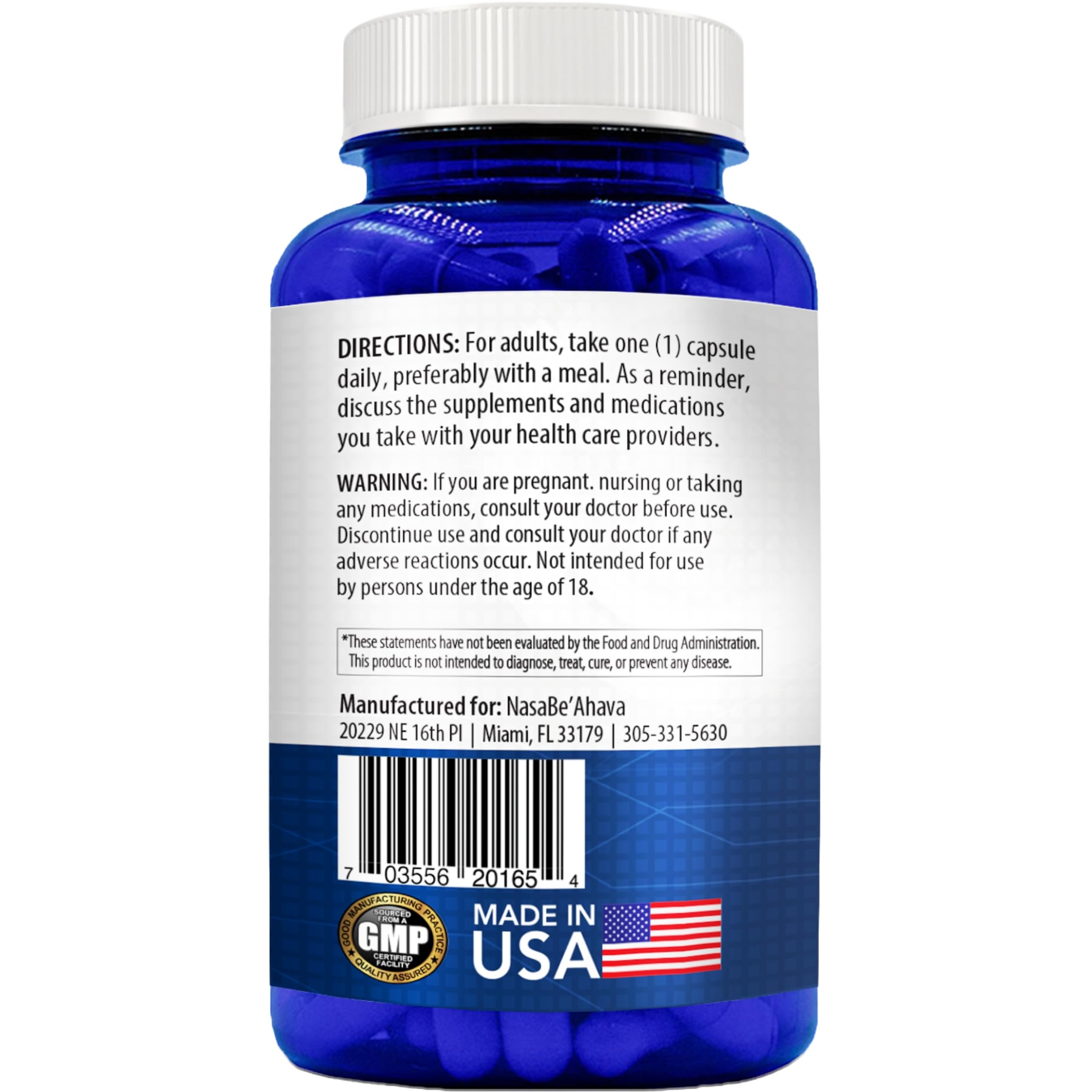NasaBeahava SAM-e Supplement 60 Capsules with ingredients list