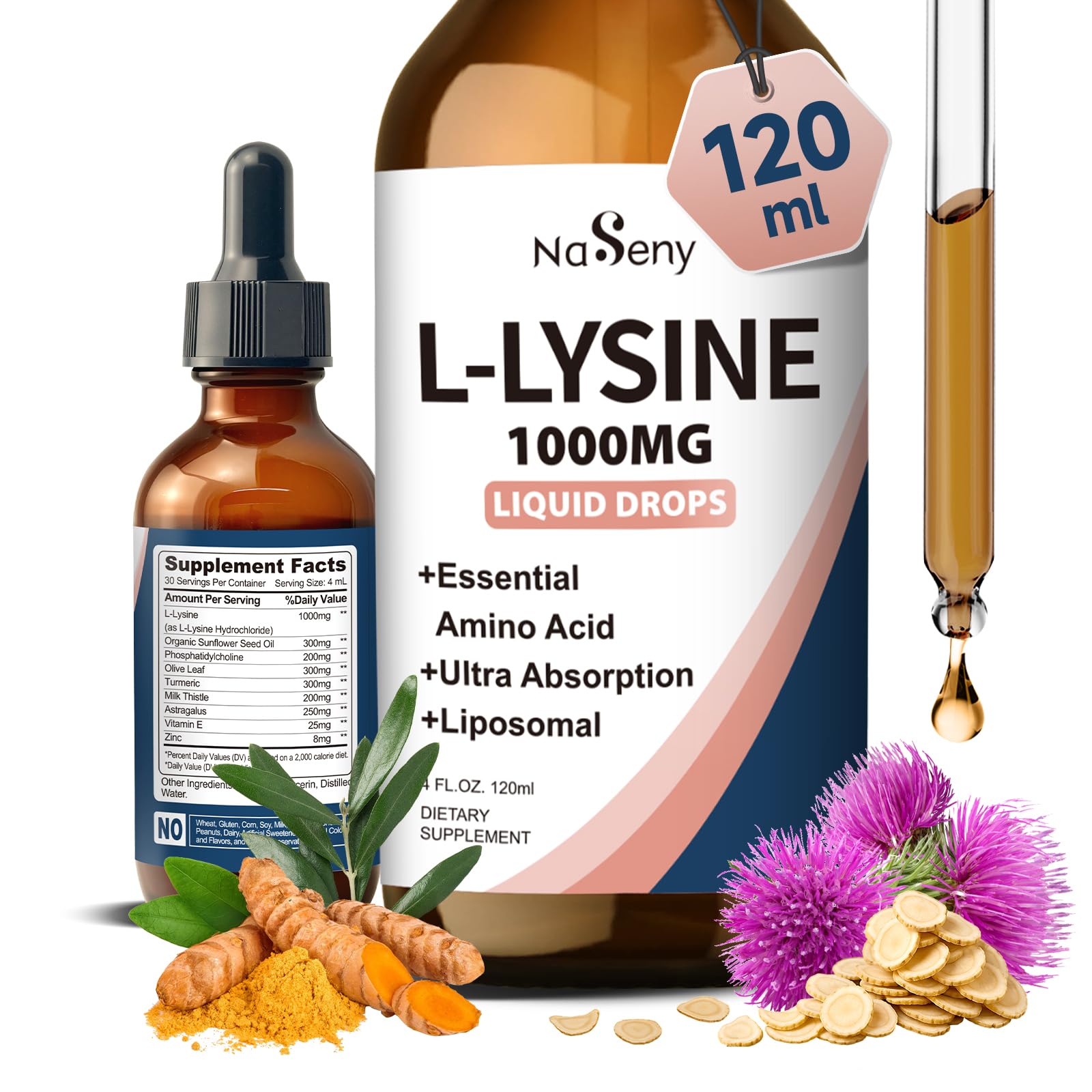NaSeny L-Lysine Liquid Drops 1000mg front view