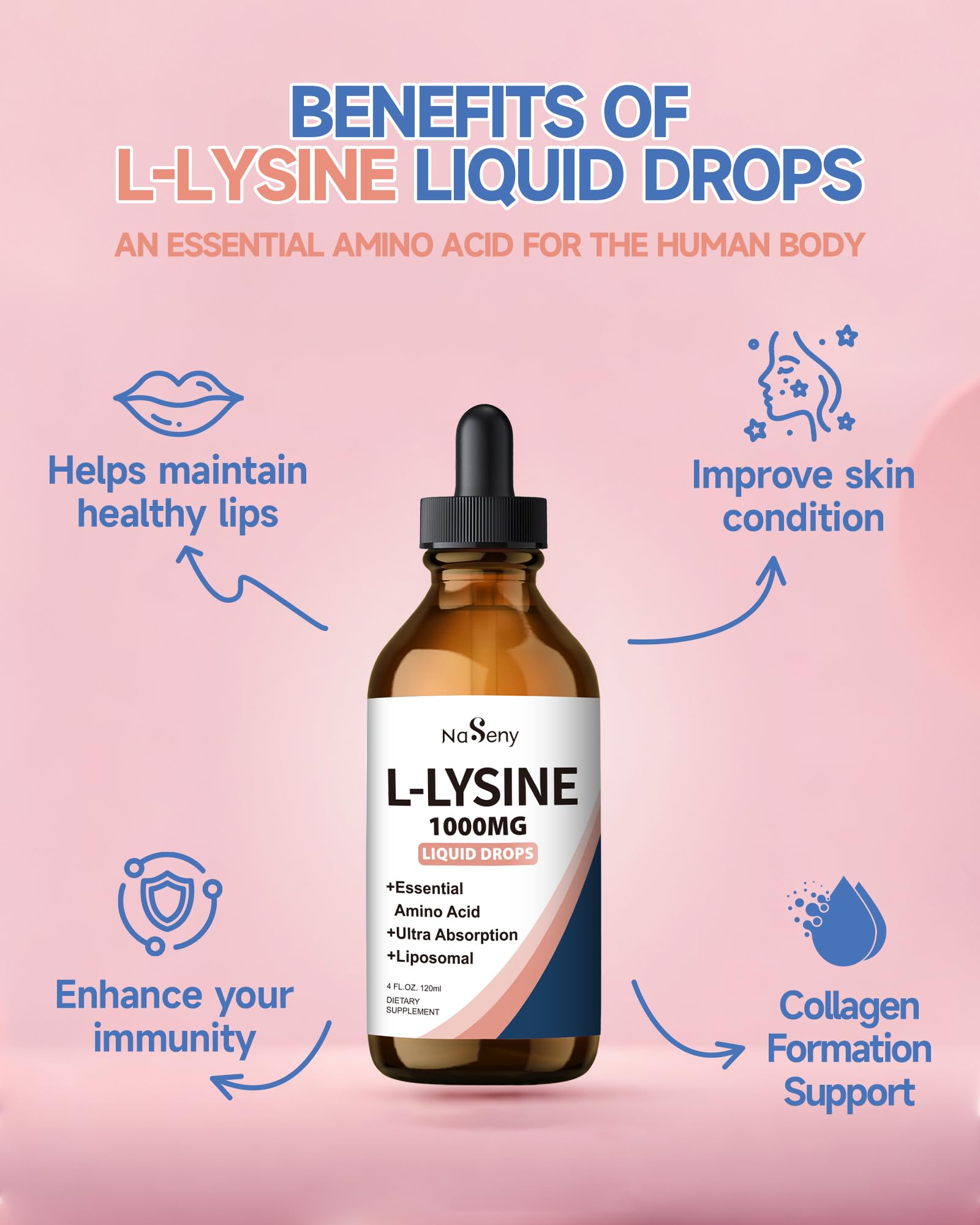 NaSeny L-Lysine Liquid Drops bottle with dropper