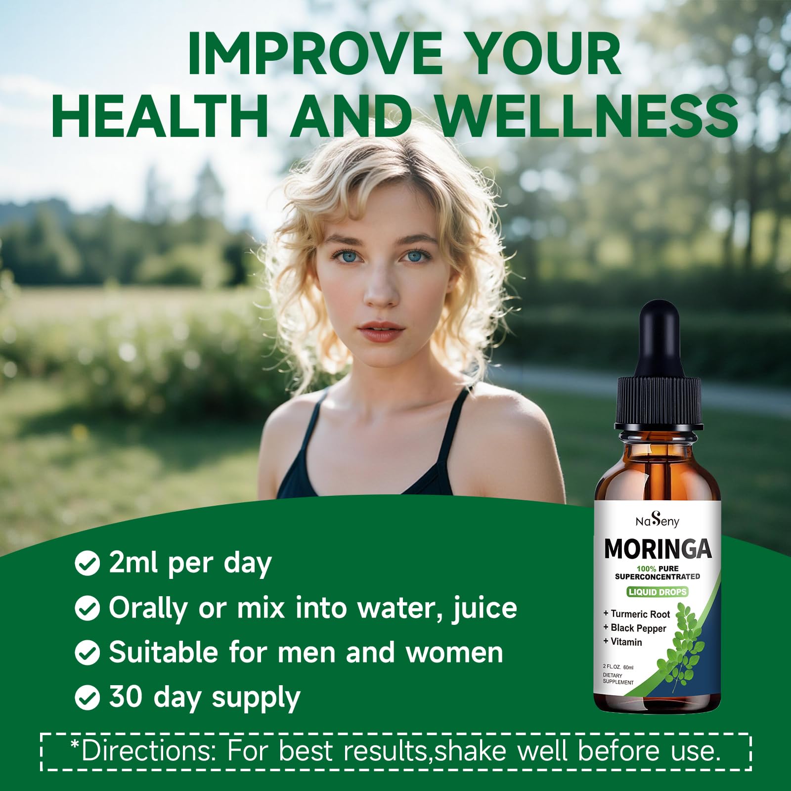 NaSeny Moringa Oleifera Drops serving suggestion