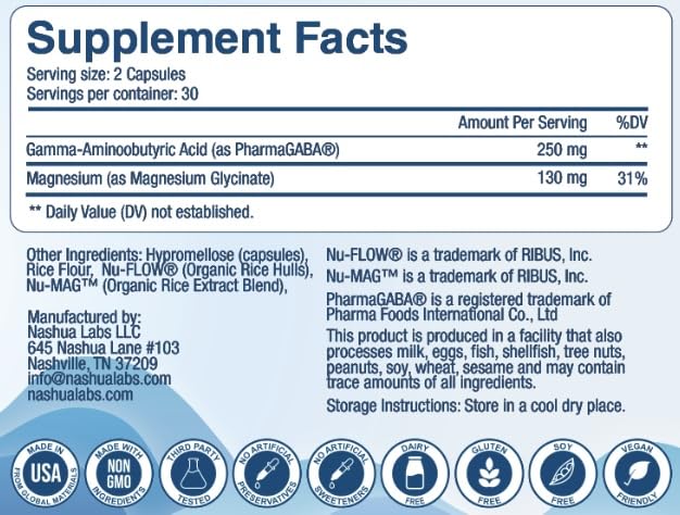 Nashua Labs GABA-Mag 250mg capsules in hand