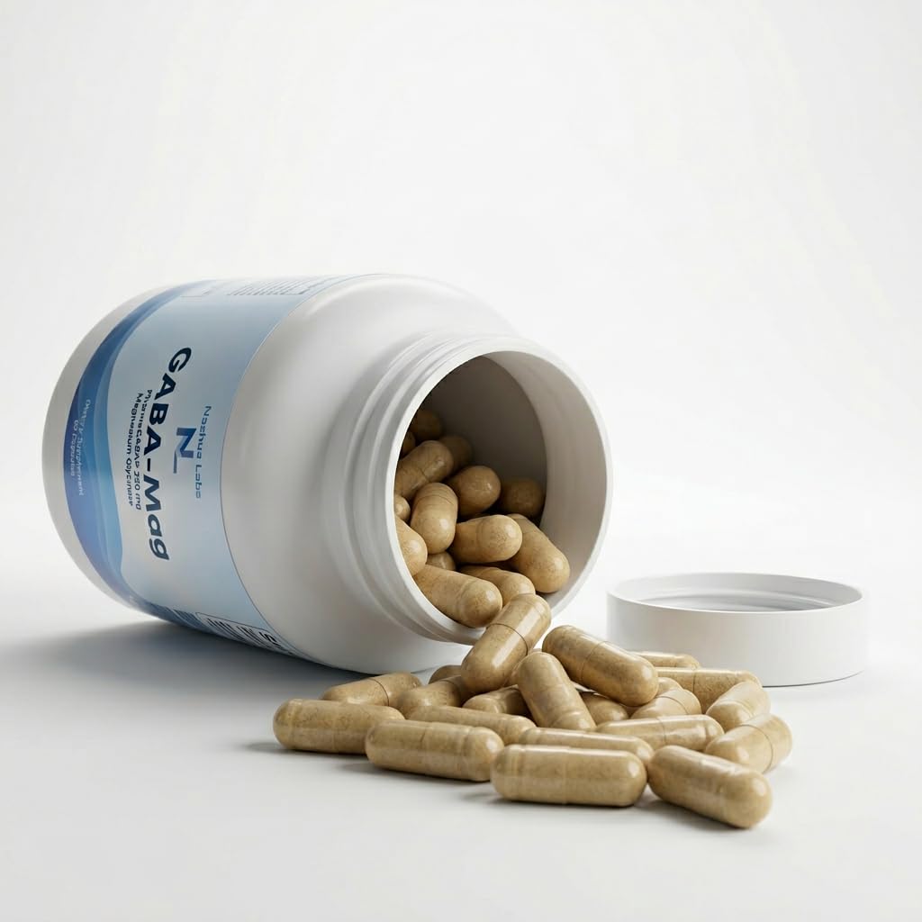 Nashua Labs GABA-Mag 250mg capsules on a table