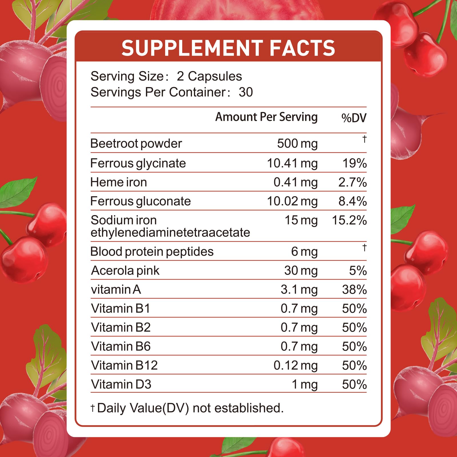 Natener Iron Supplement 36mg capsule side view