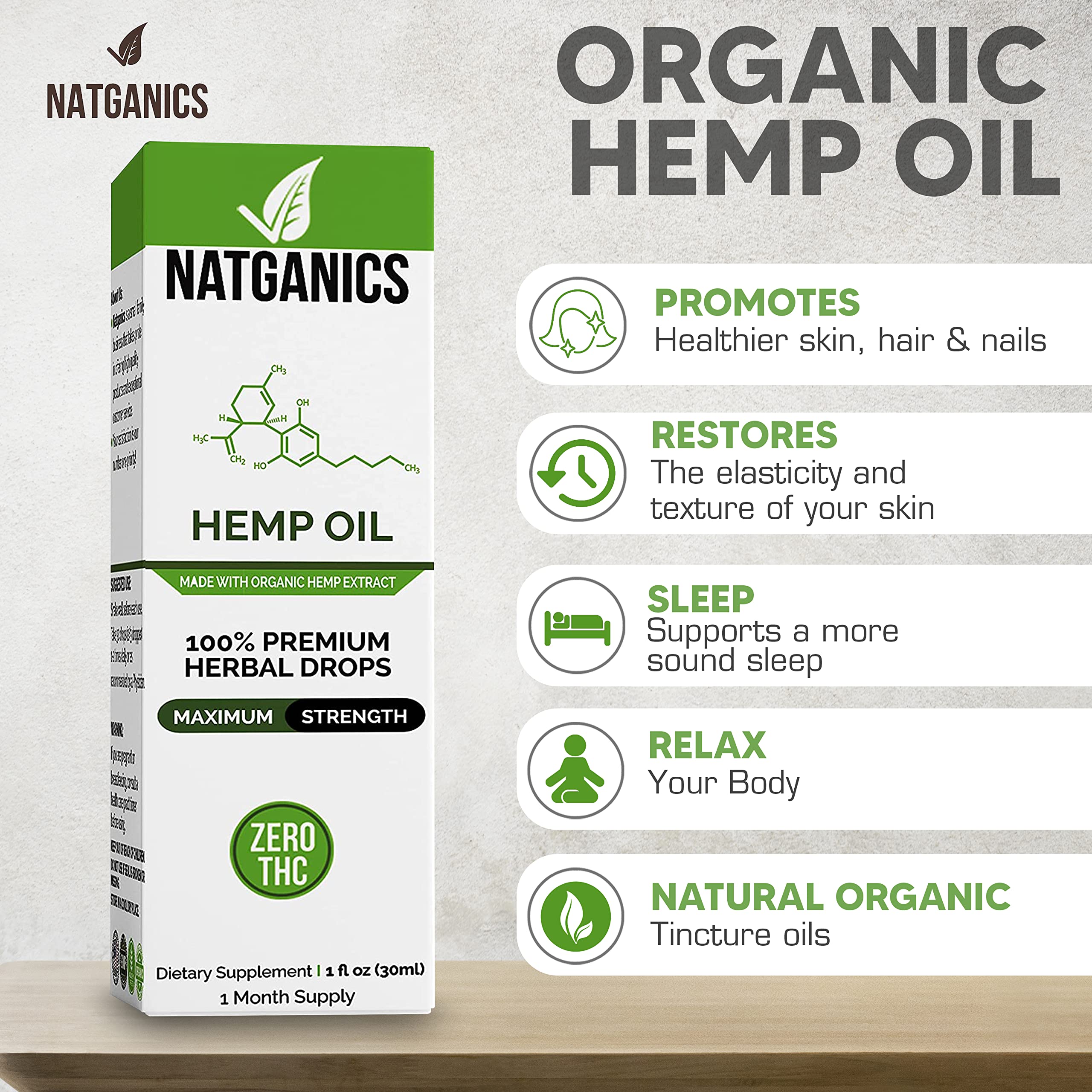 Natganics Hemp Oil 2500 mg Mint Flavour dropper close-up