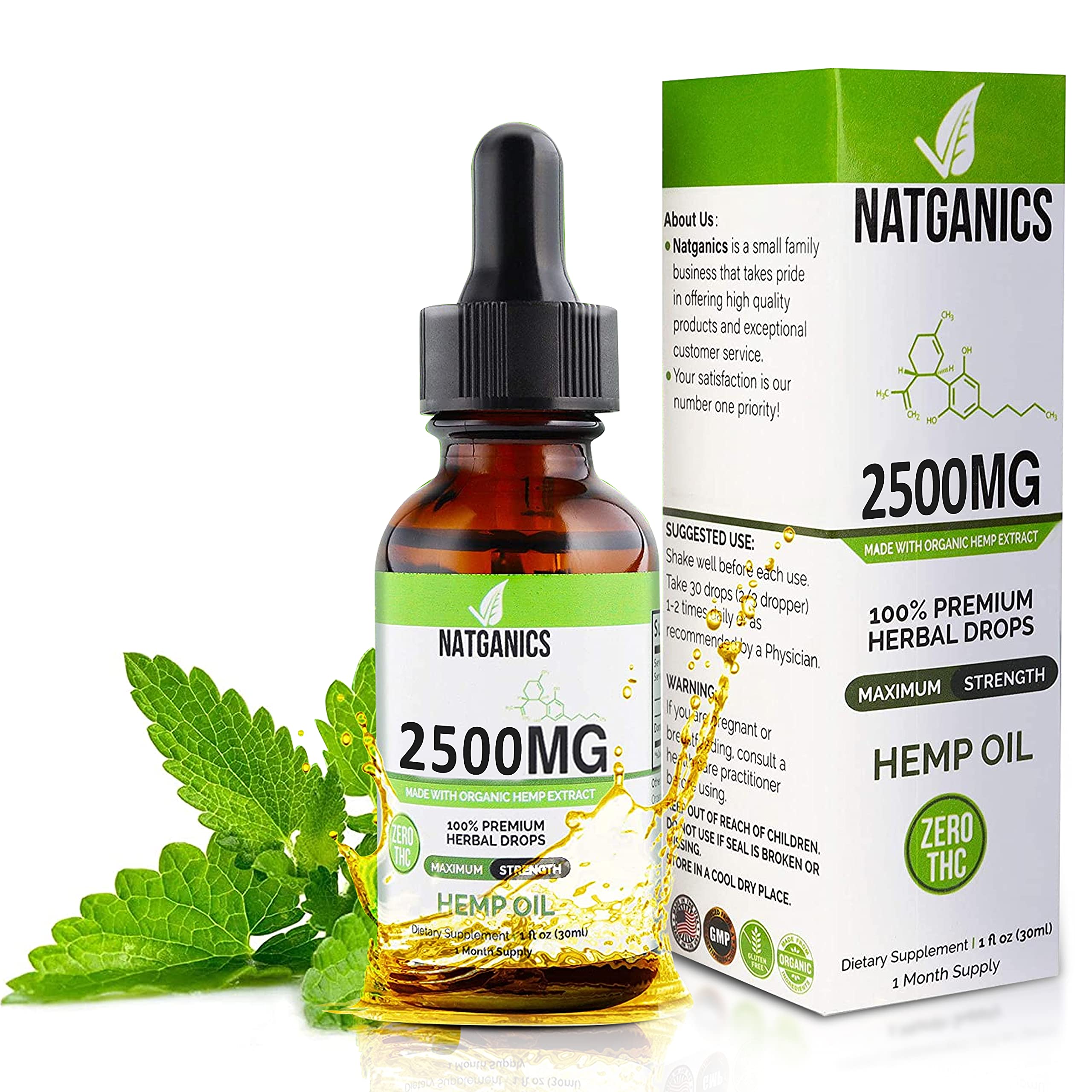 Natganics Hemp Oil 2500 mg Mint Flavour front view