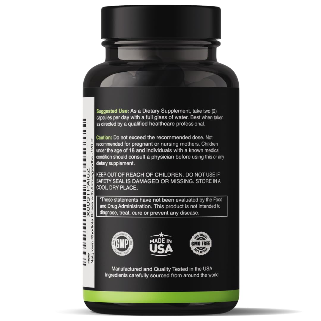 Natgrown Ashwagandha and Rhodiola Rosea Supplement capsules close-up