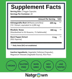 Natgrown Ashwagandha and Rhodiola Rosea Supplement ingredients list