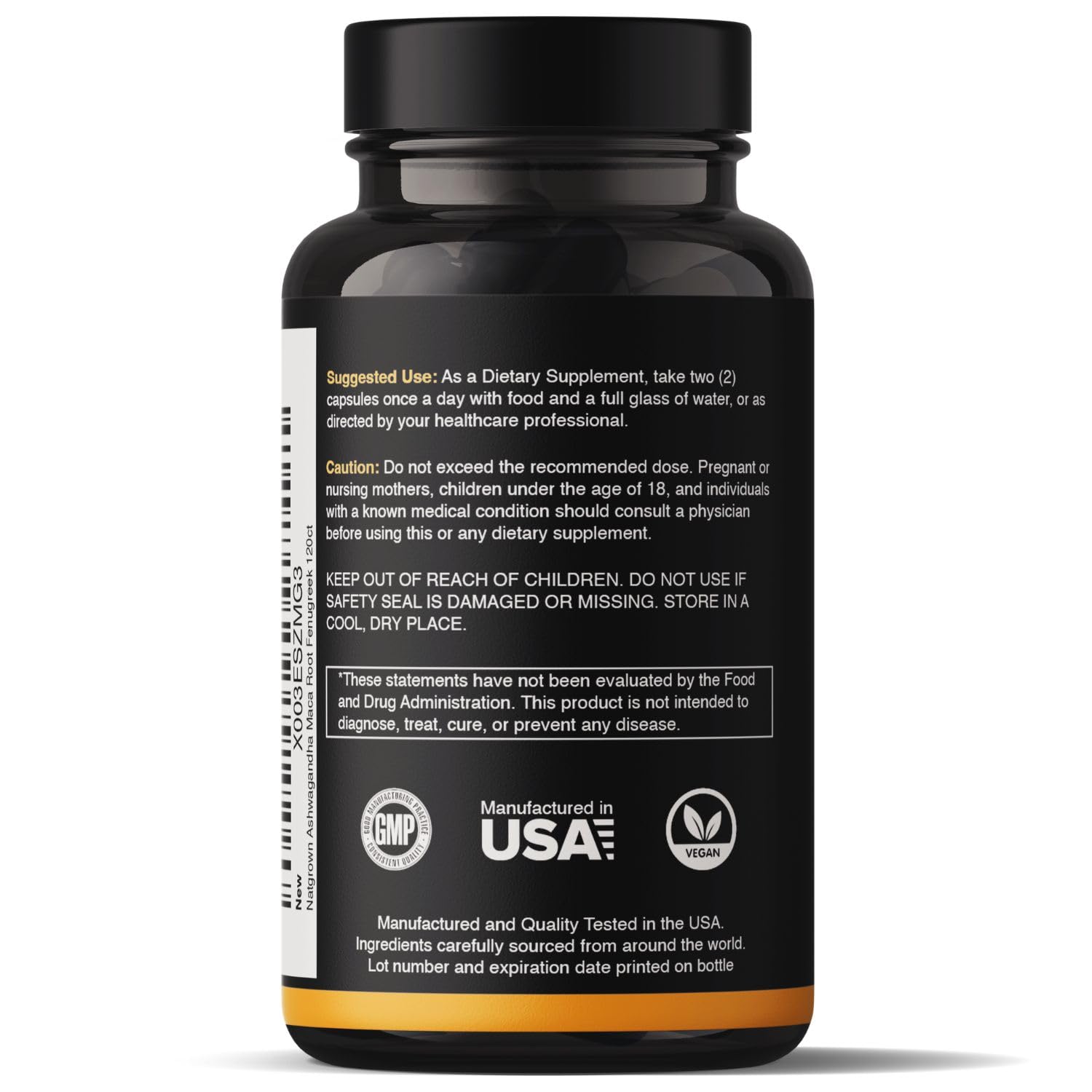 Natgrown Ashwagandha + Maca Root + Fenugreek Extract Capsules packaging details