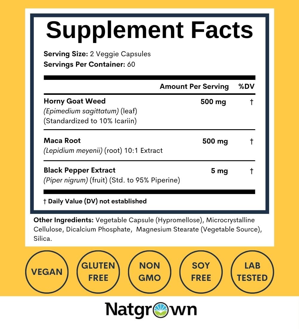Natgrown Horny Goat Weed supplement bottle side view